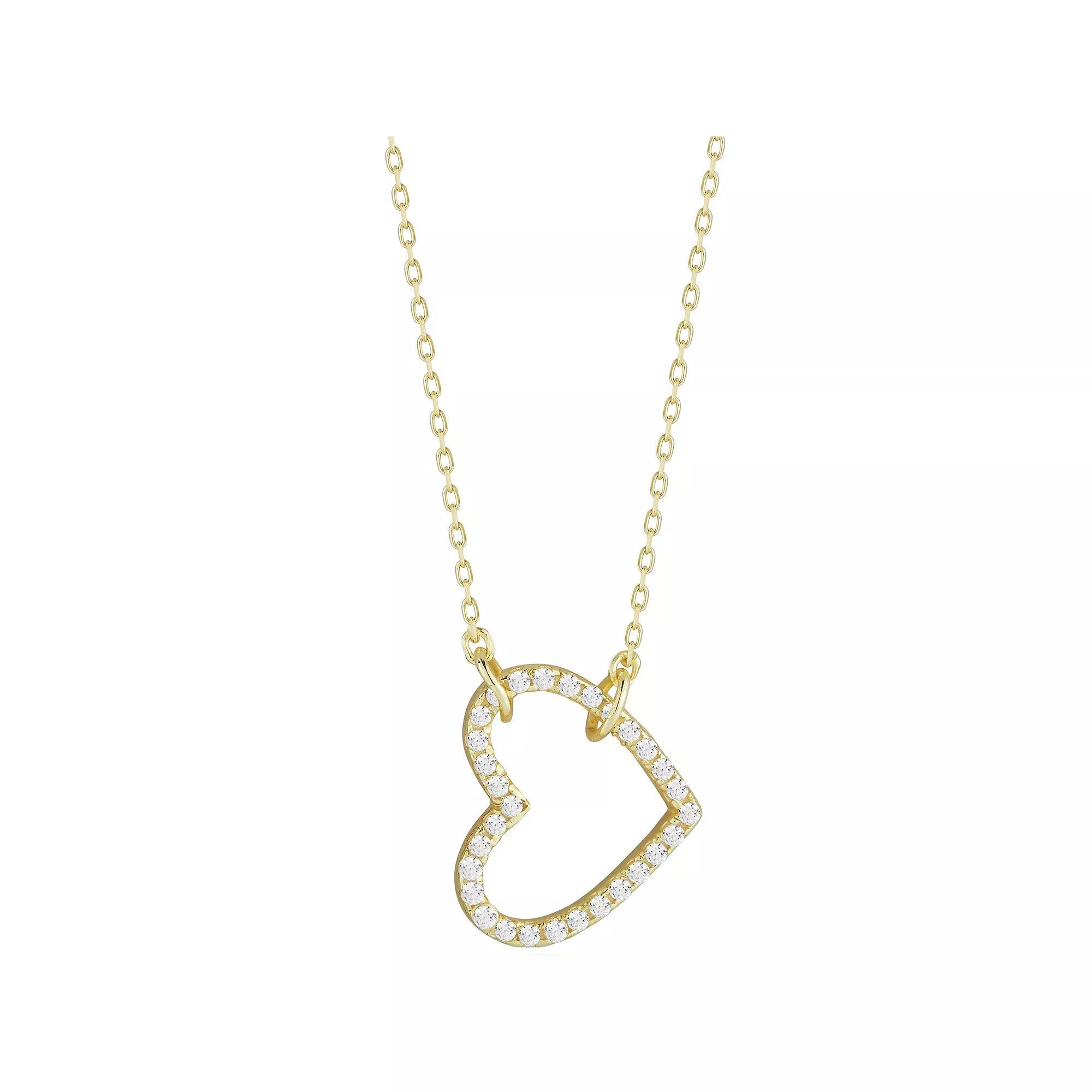 Sunkissed Sterling Cubic Zirconia Hanging Heart Pendant Necklace, Womens Gold Tone Product Image