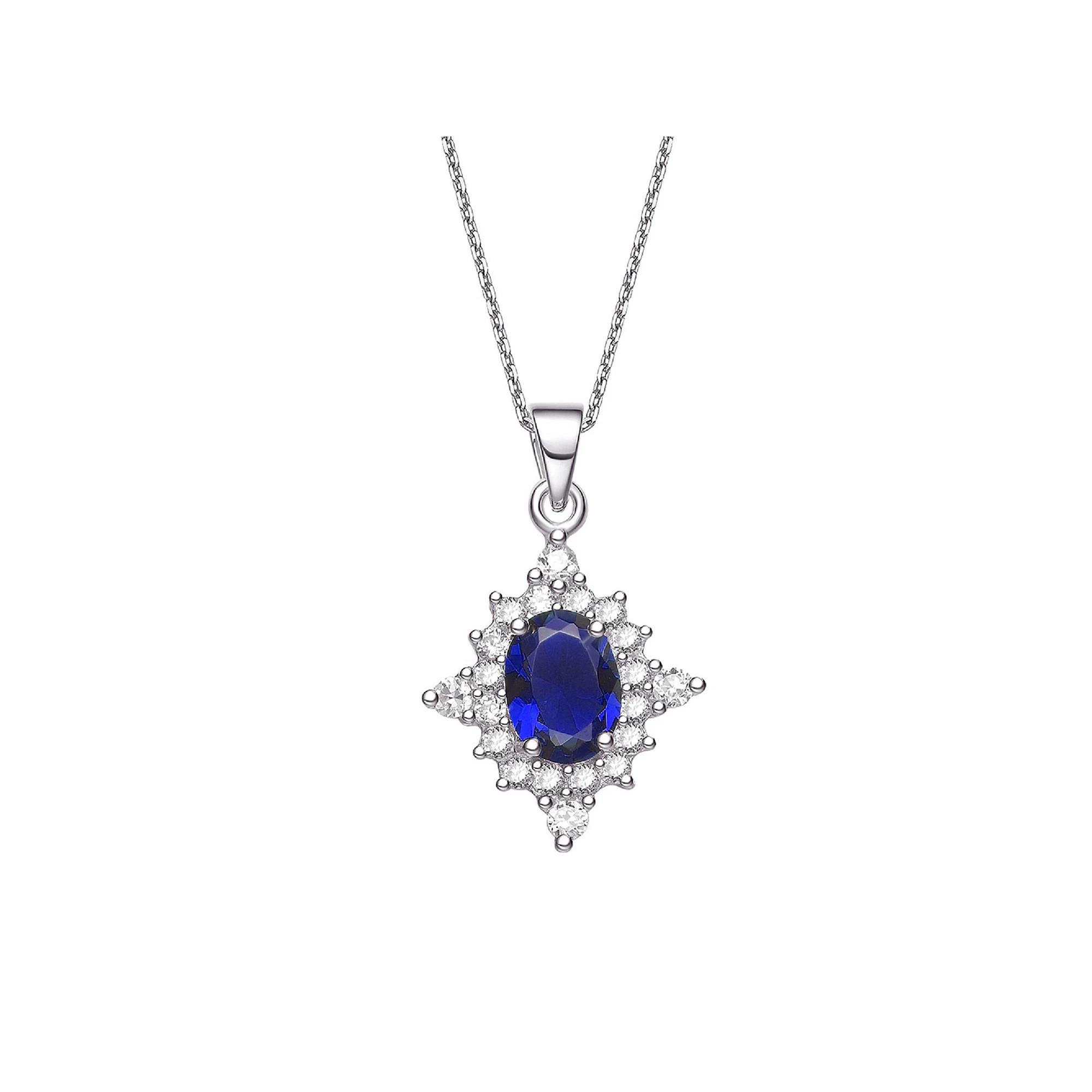Sterling Silver White & Blue Cubic Zirconia Starburst Pendant Necklace, Womens Product Image
