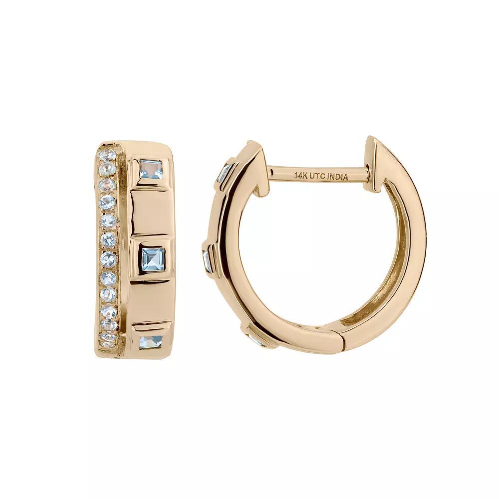 Gemistry 14k Gold Blue Topaz Hinged Hoop Earrings, Women's Product Image