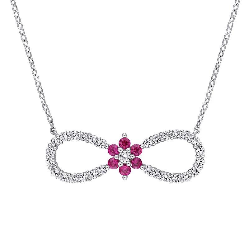 Stella Grace Sterling Silver Lab Created Ruby & Lab Created White Sapphire Infinity Pendant, Women's, Size: 17" Product Image