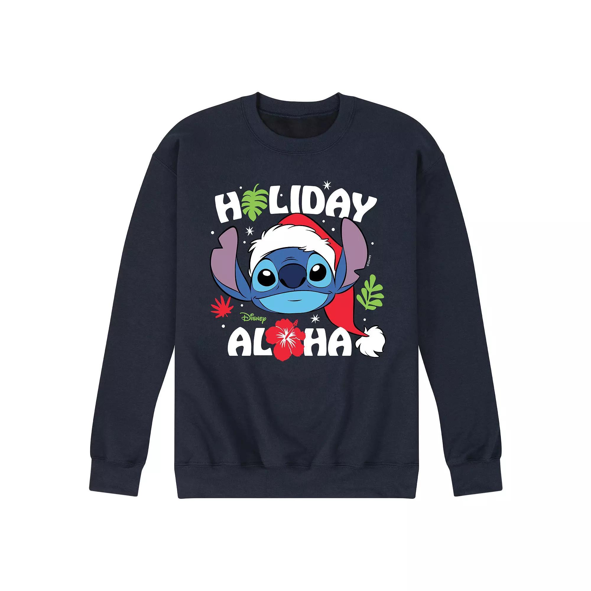 Disneys Lilo & Stitch Mens Holiday Aloha Fleece Sweatshirt Blue Product Image