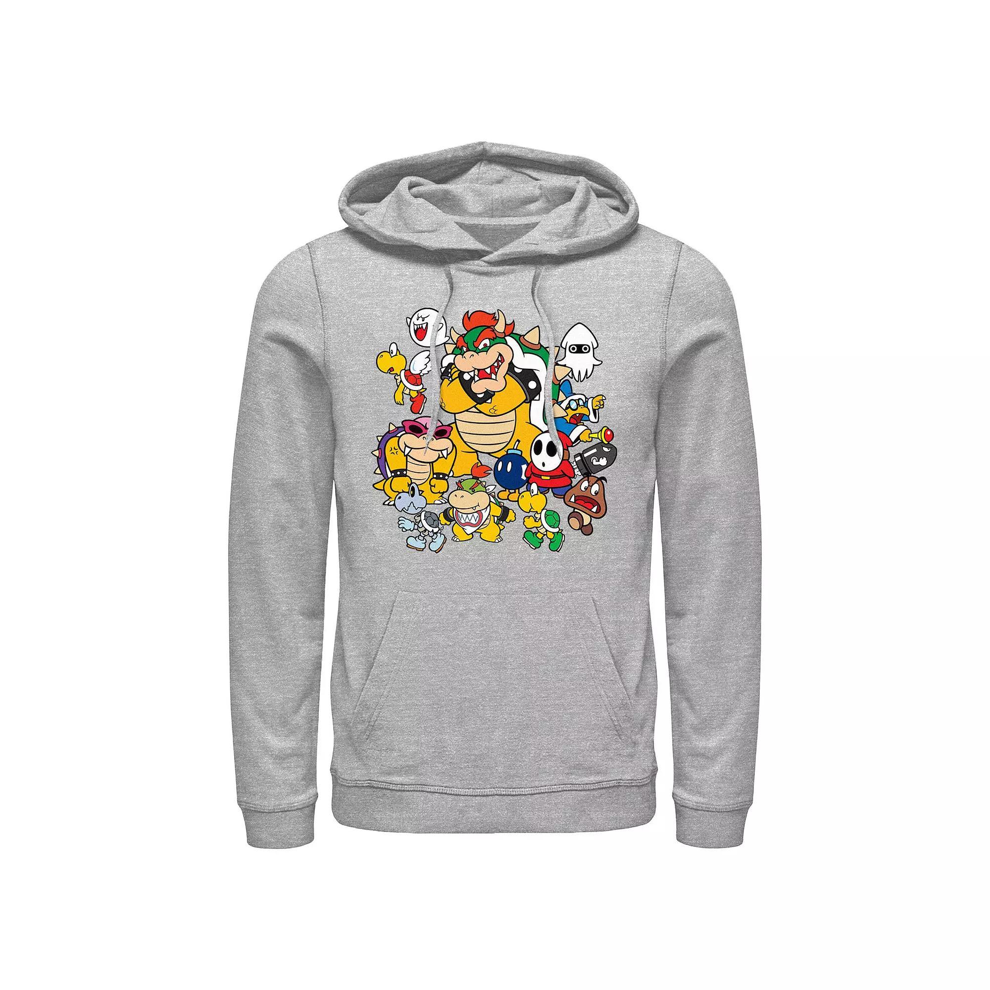 Men's Super Mario Bros Bowser Gang Graphic Hoodie, Size: XL, Athletic Grey Product Image