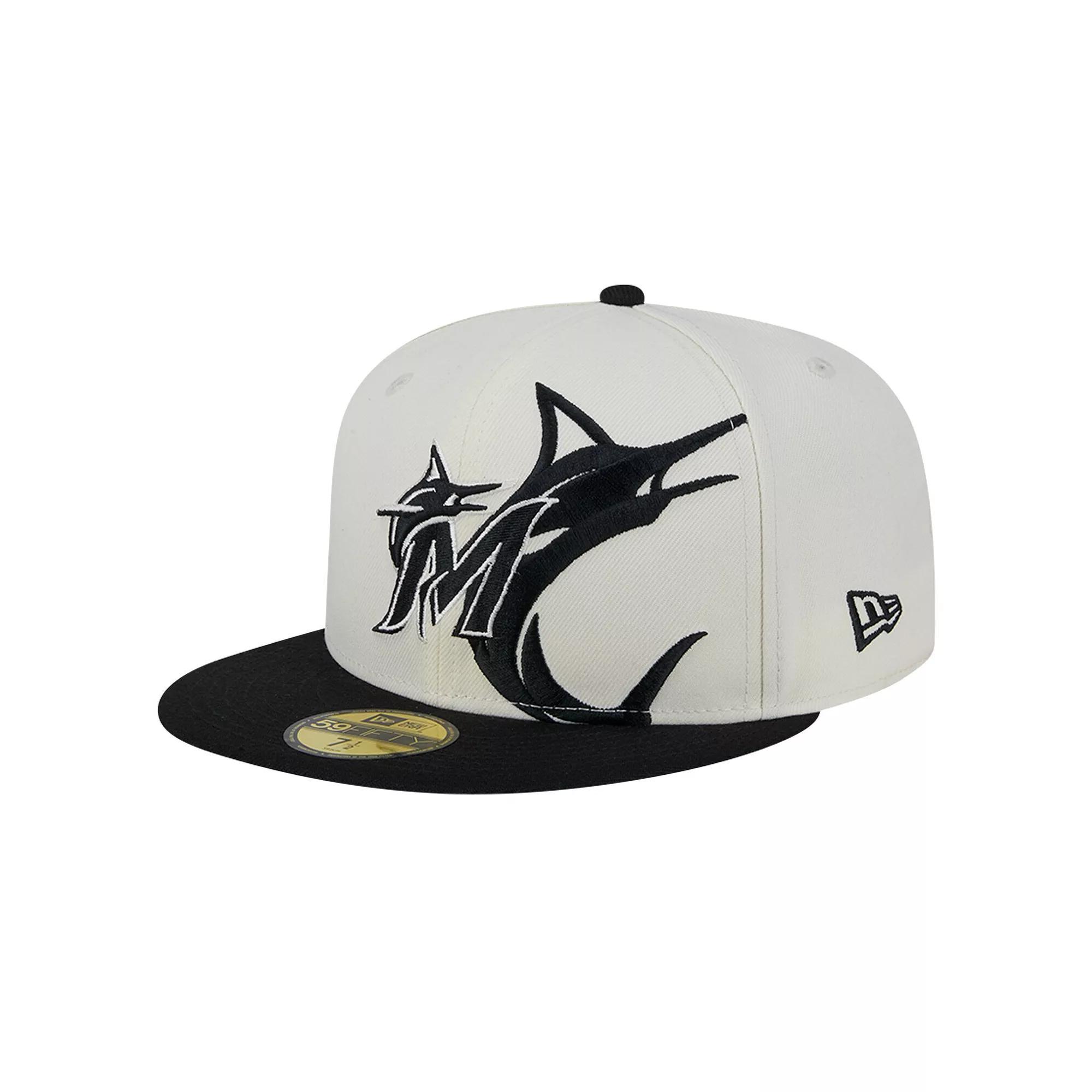 Men's New Era Cream/Black Miami Marlins Lonestar 59FIFTY Fitted Hat, Size: 7 7/8, Beige Product Image