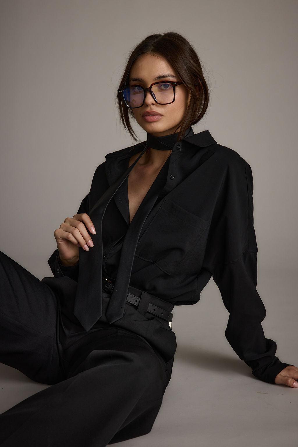 Gisele Black Poplin Button Down Product Image