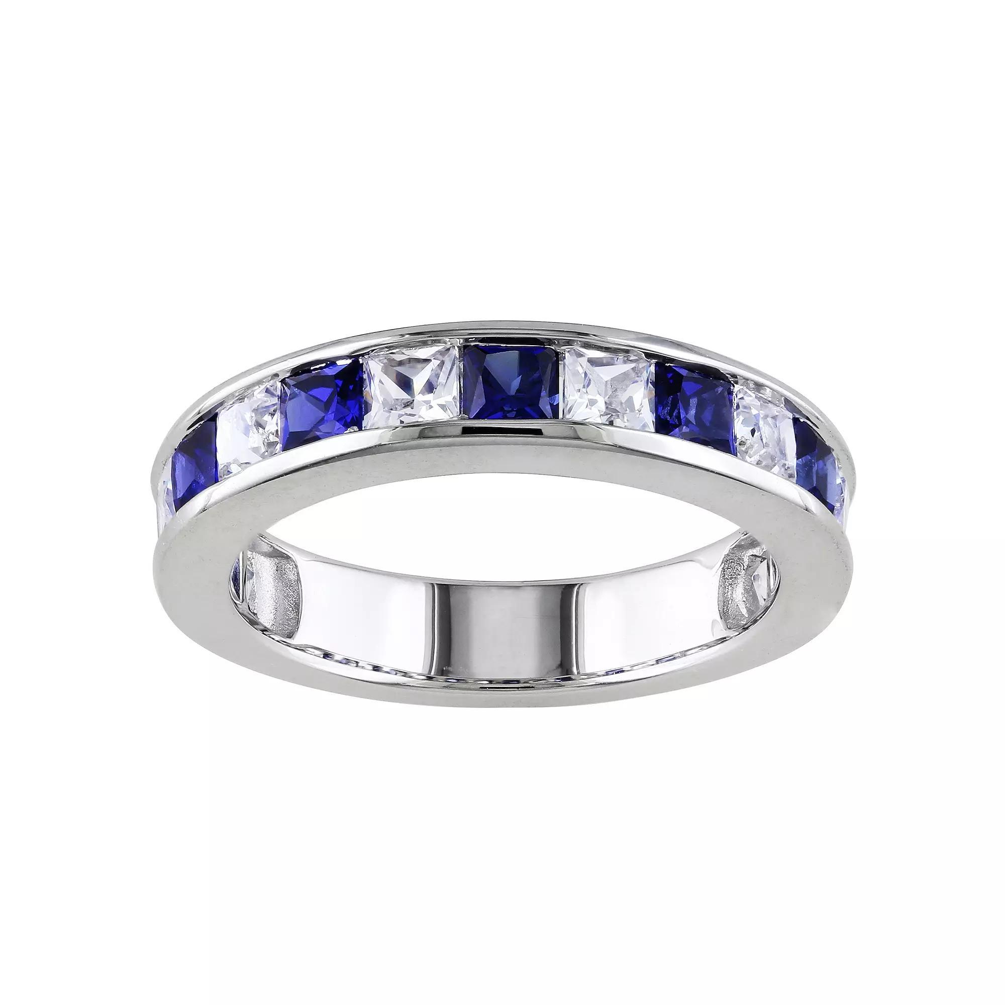 Stella Grace Sterling Silver Lab-Created Blue & White Sapphire Anniversary Band, Women's, Size: 5 Product Image