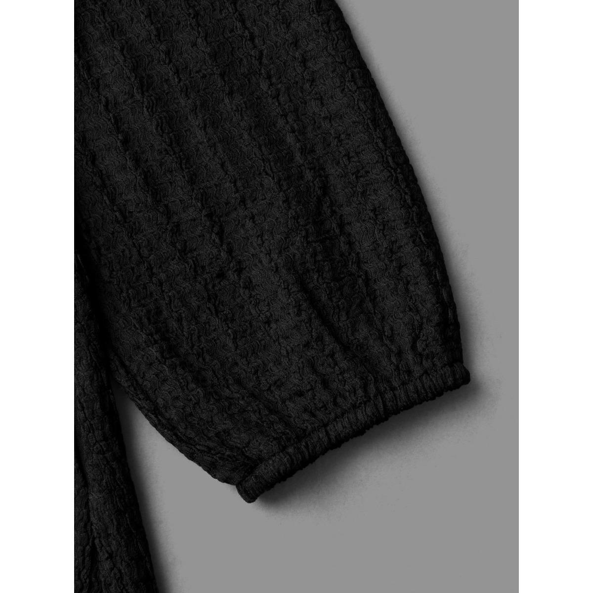 Plus Size Plain Textured Belted Knit Dress Black Women Casual Texture Knit Dresses Bloomchic 30/6X Product Image