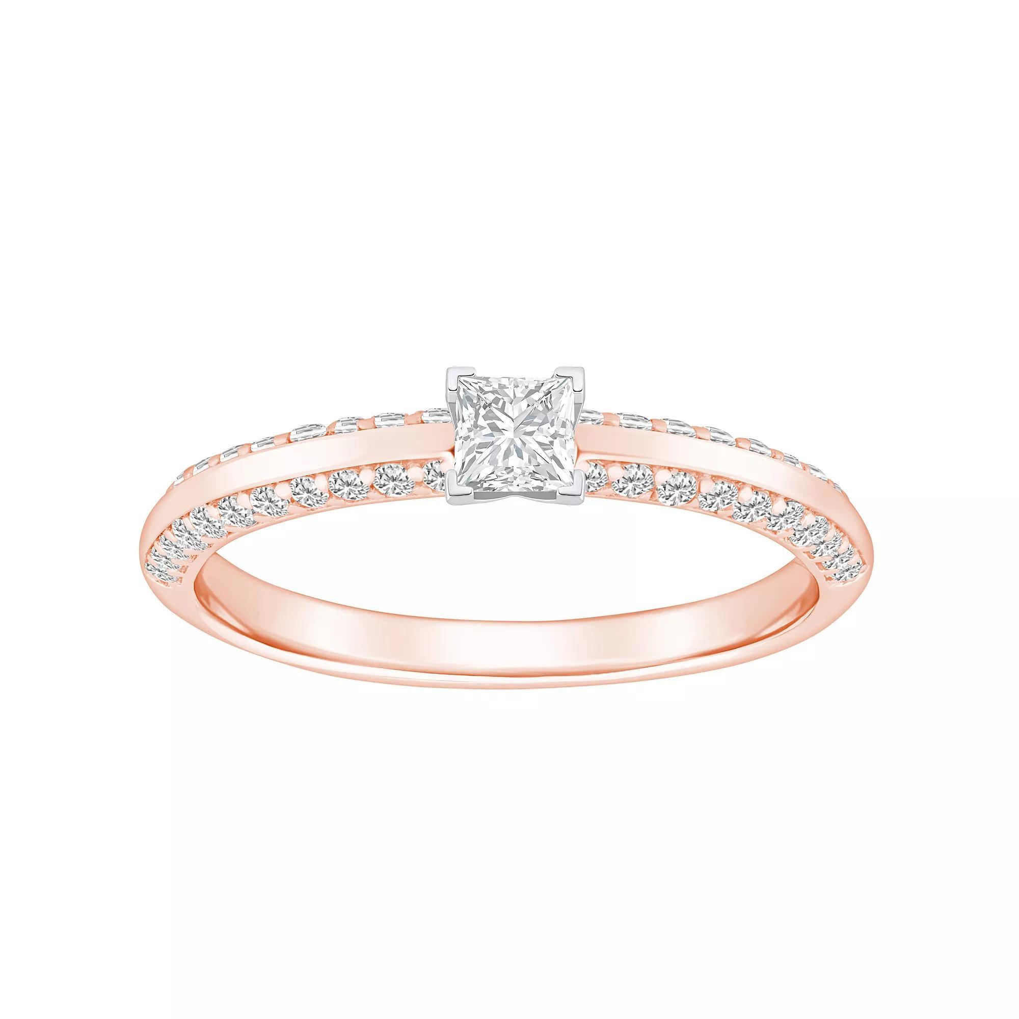 Alyson Layne 14k Gold 3/5 Carat T.W. Diamond Princess Cut Pave & Polished Band Engagement Ring, Women's, Size: 6, 14k White Gold Product Image