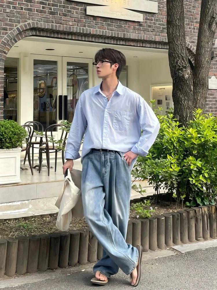 RT No. 19040 PLEATED DENIM STRAIGHT JEANS Product Image