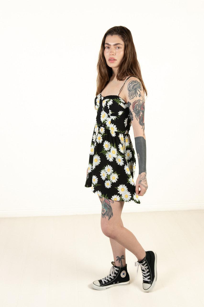 Black Padded Cup Floral Mini Dress Product Image