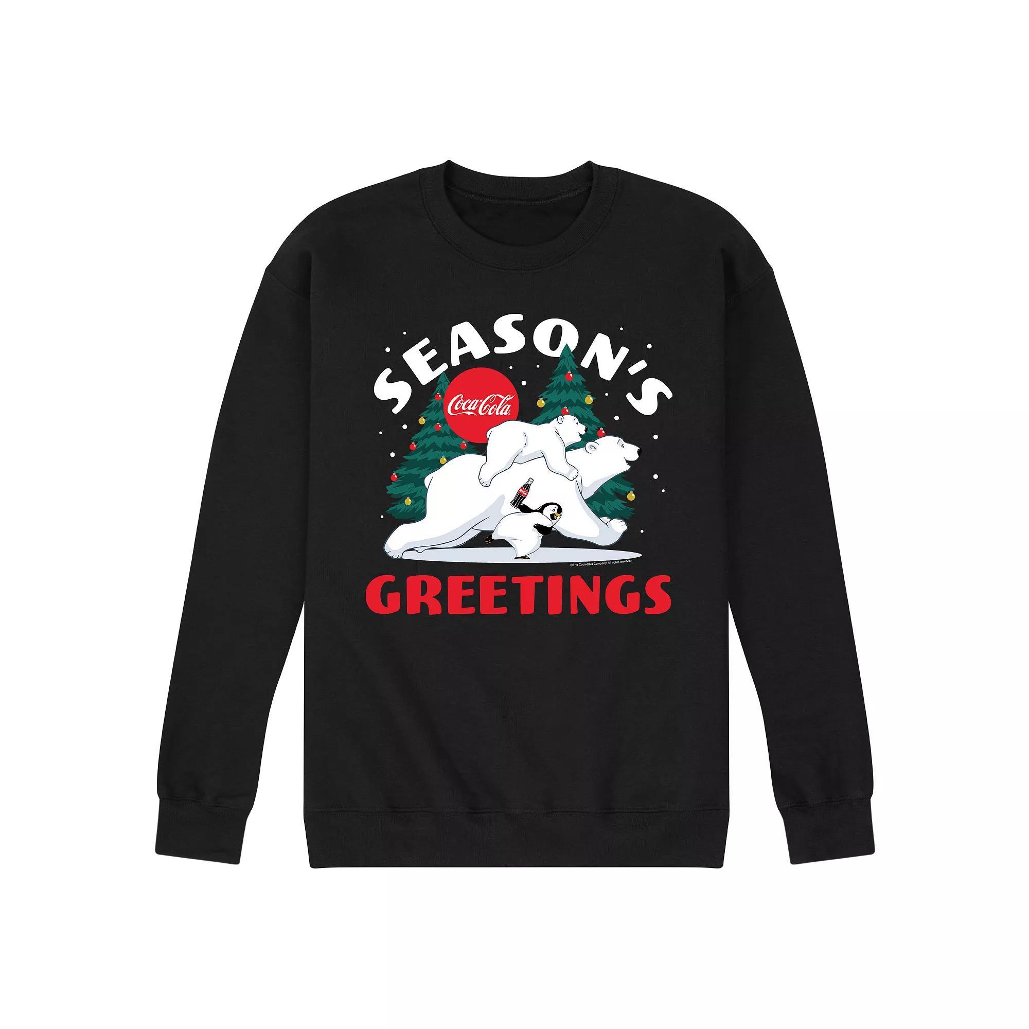 Men's CocaCola Seasons Greetings Polar Bears Sweatshirt, Size: XXL, Black Product Image