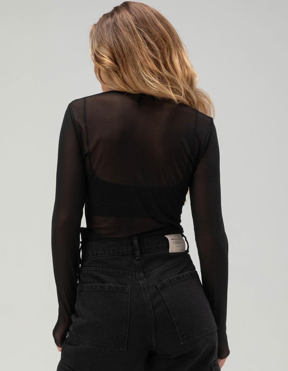 ONLY Elsa Womens Long Sleeve Mesh Top - BLACK Product Image