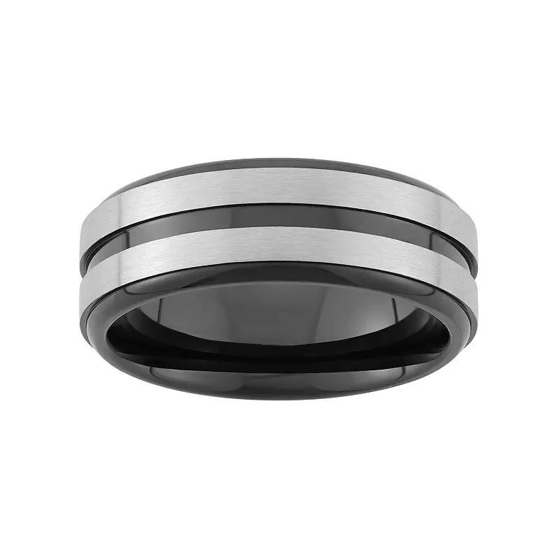 Two Tone Stainless Steel Striped Wedding Band - Men, Men's, Size: 13.50, Grey Product Image