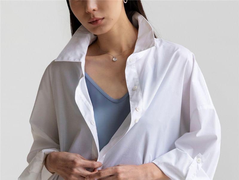 Long-Sleeve Plain Asymmetrical Slit Tunic Shirt Product Image