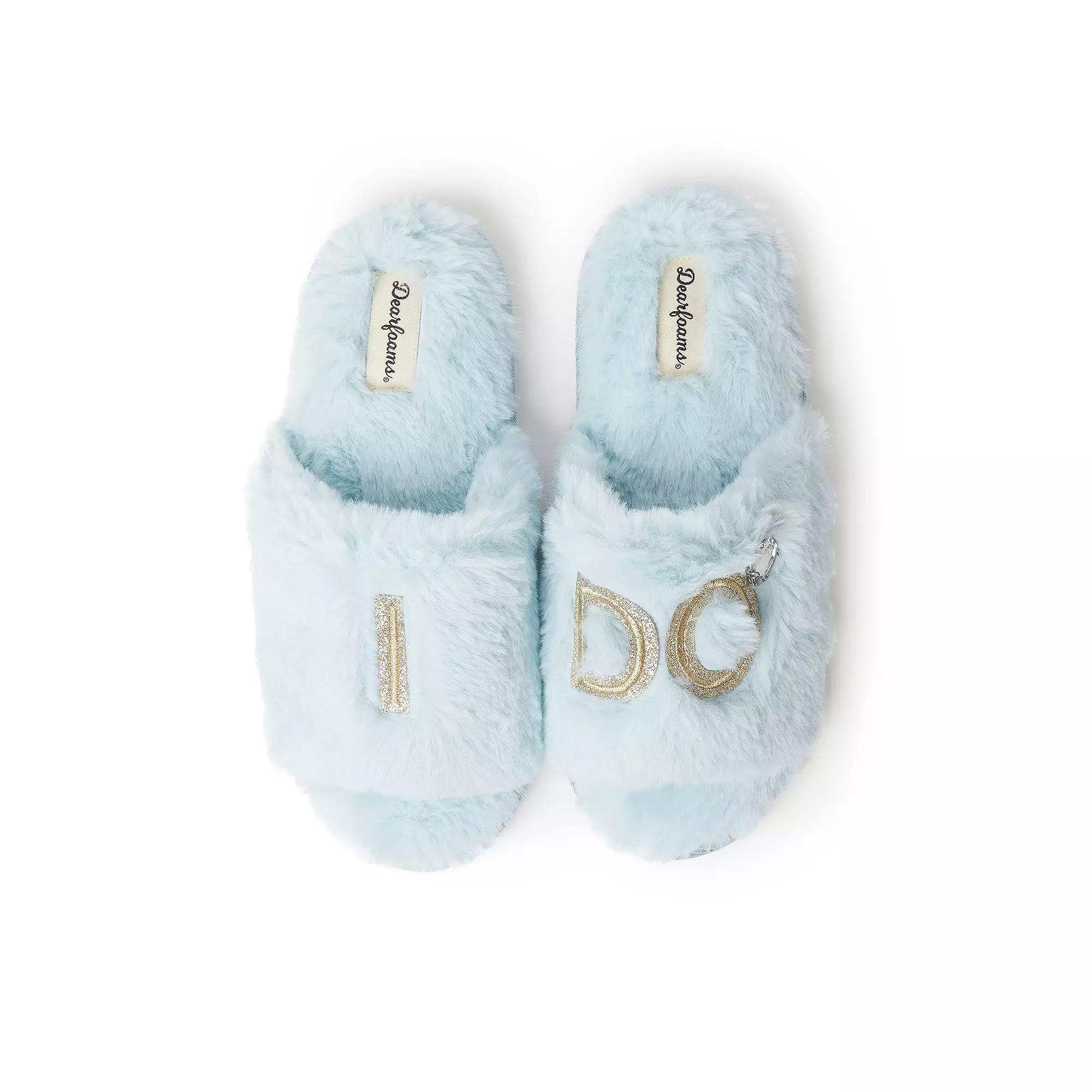 Dearfoams "I Do" Faux-Fur Bridal Women's Slide Slippers, Size: Small, I Do Blue Product Image