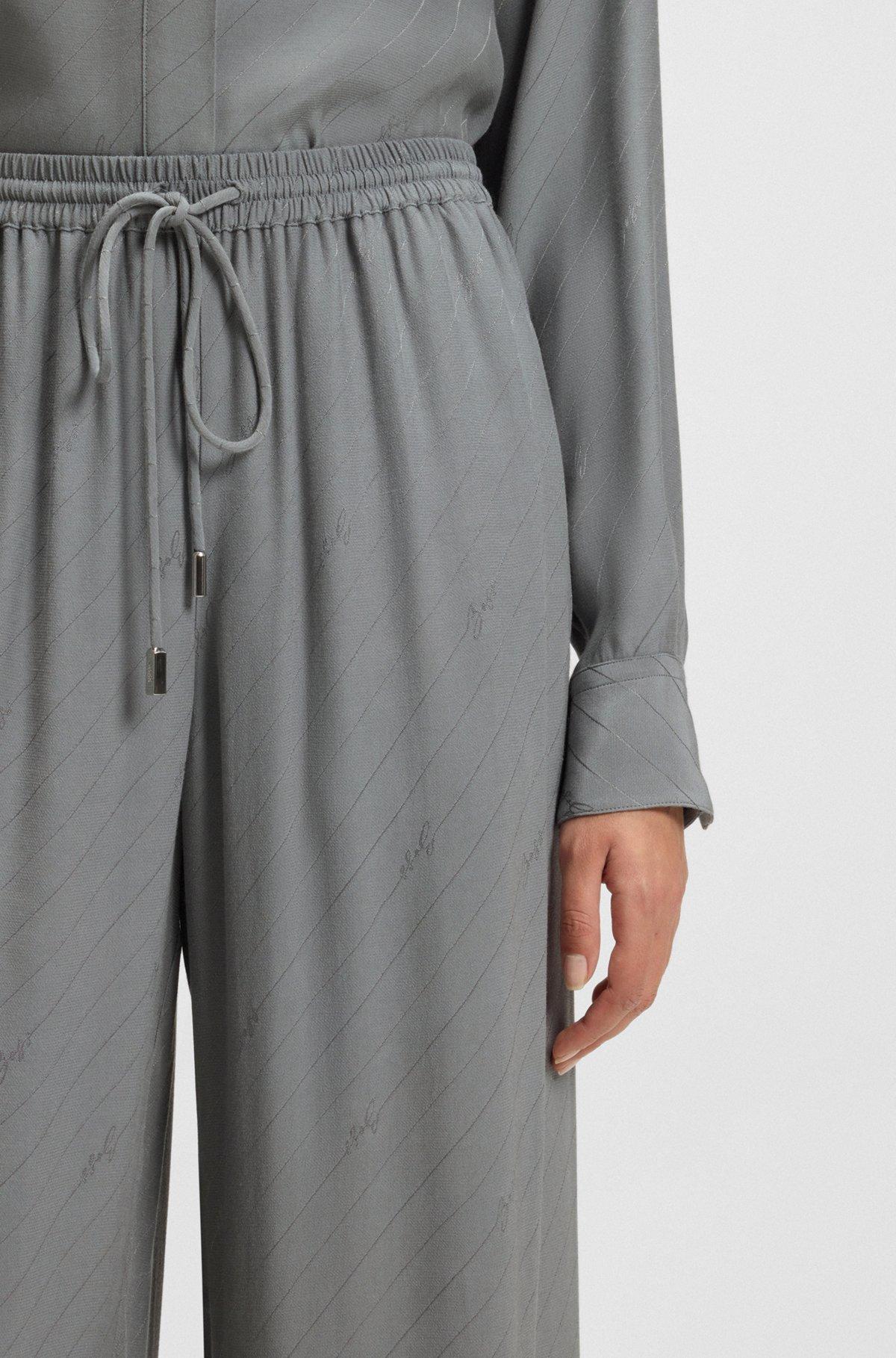 BOSS - Wide-leg trousers with logo jacquard - Turquoise Product Image