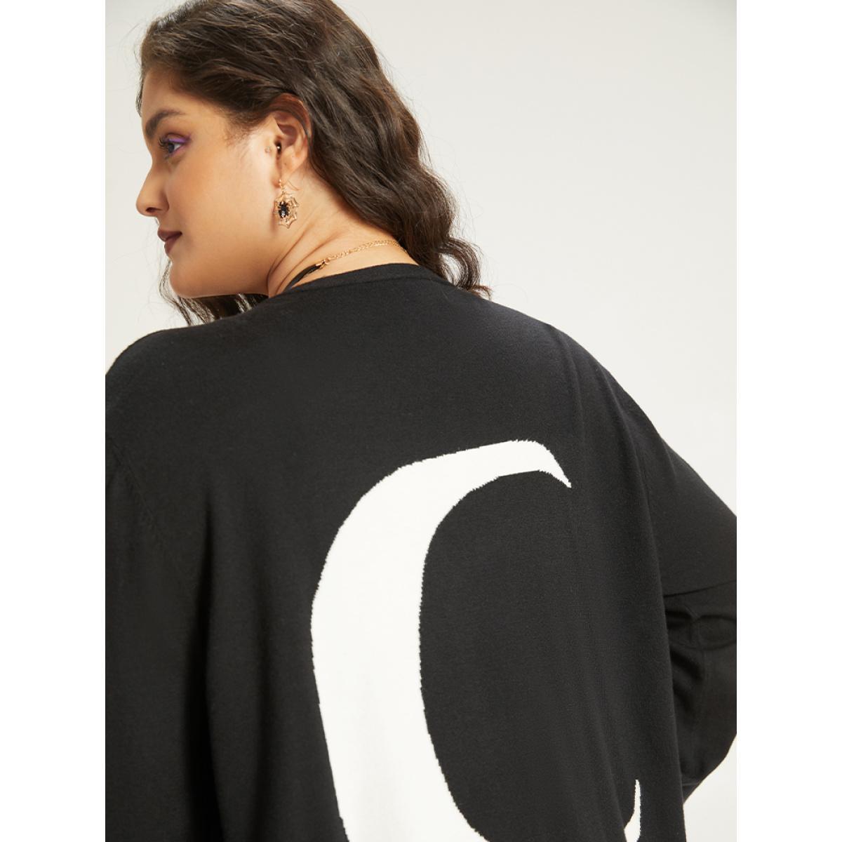 Plus Size Supersoft Essentials Halloween Moon Open Front Puff Sleeve Cardigan Black Women Casual Loose Long Sleeve Festival-Halloween Cardigans BloomChic 22-24/3X Product Image