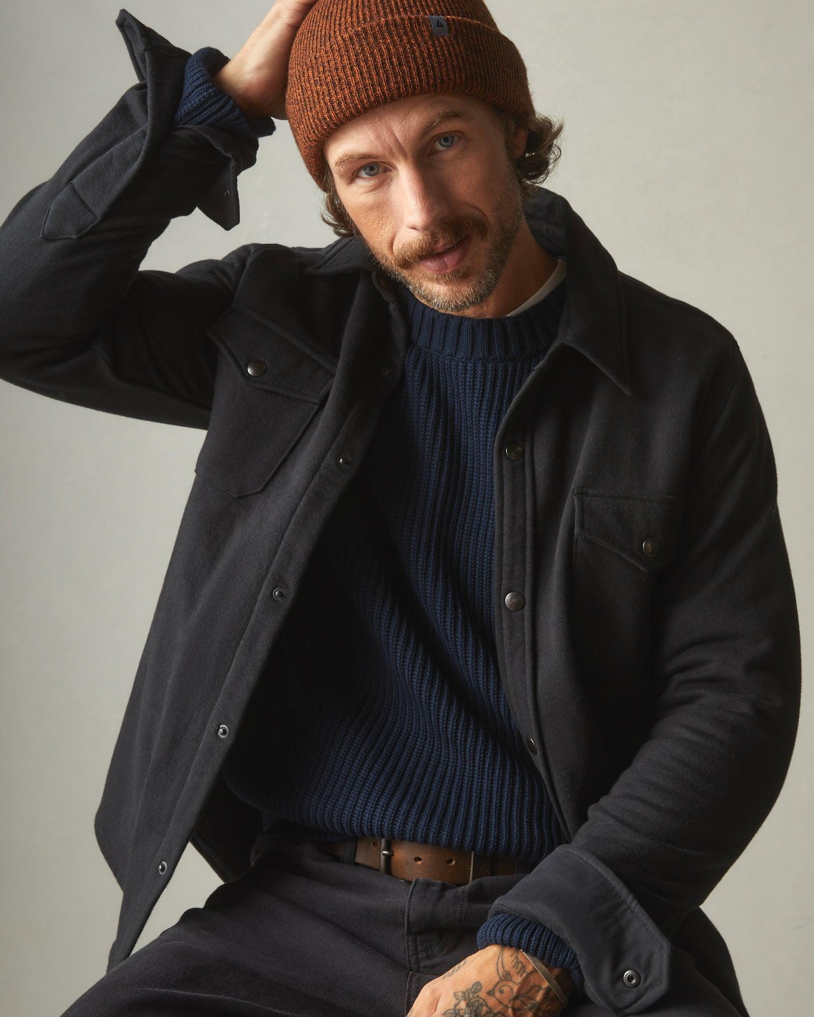 Men's Chunky Cotton Sweater - Dark Navy Male Product Image