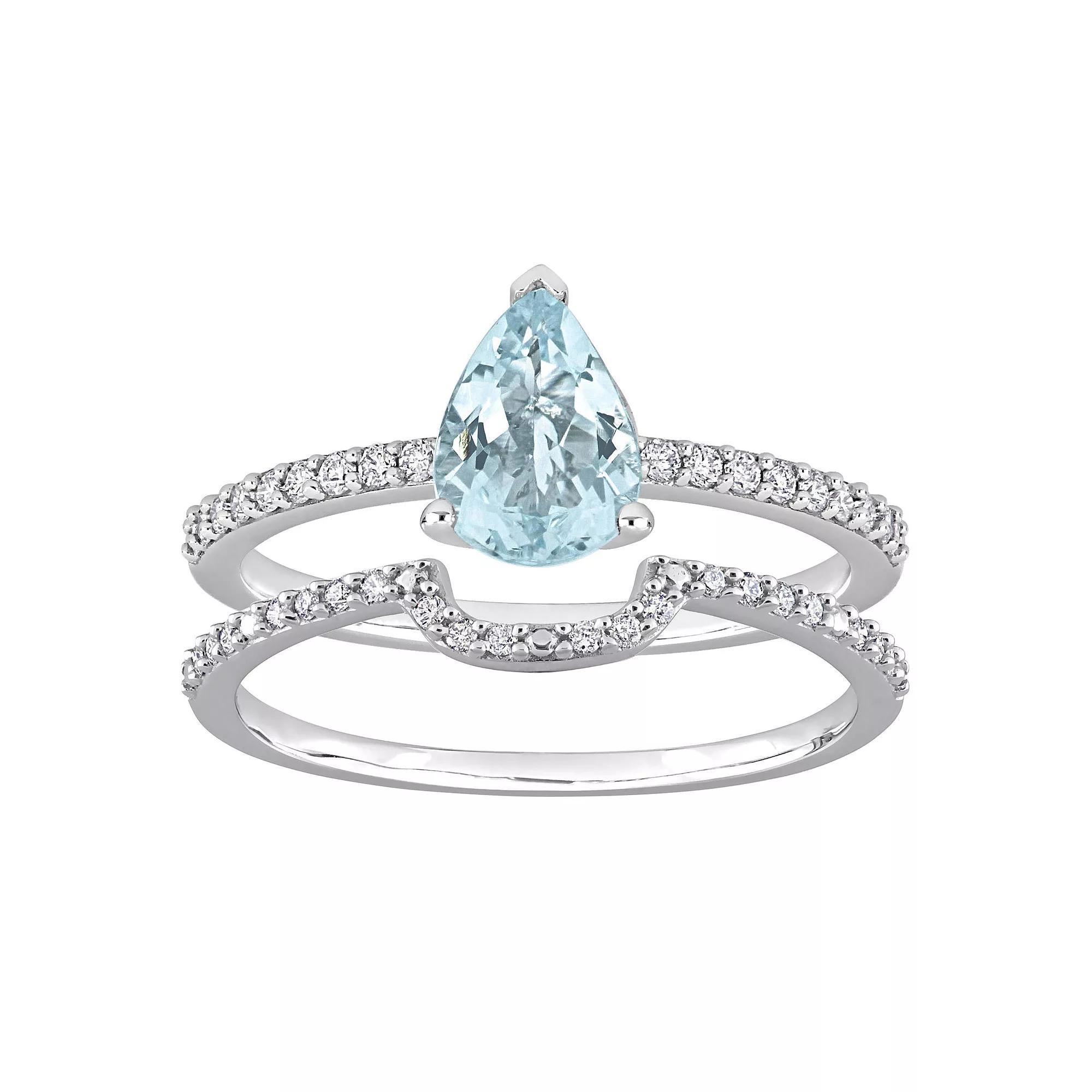 Stella Grace 14k White Gold Aquamarine & 1/4 Carat T.W. Diamond Engagement Ring Set, Women's, Size: 6.50, 14k Whgold Product Image