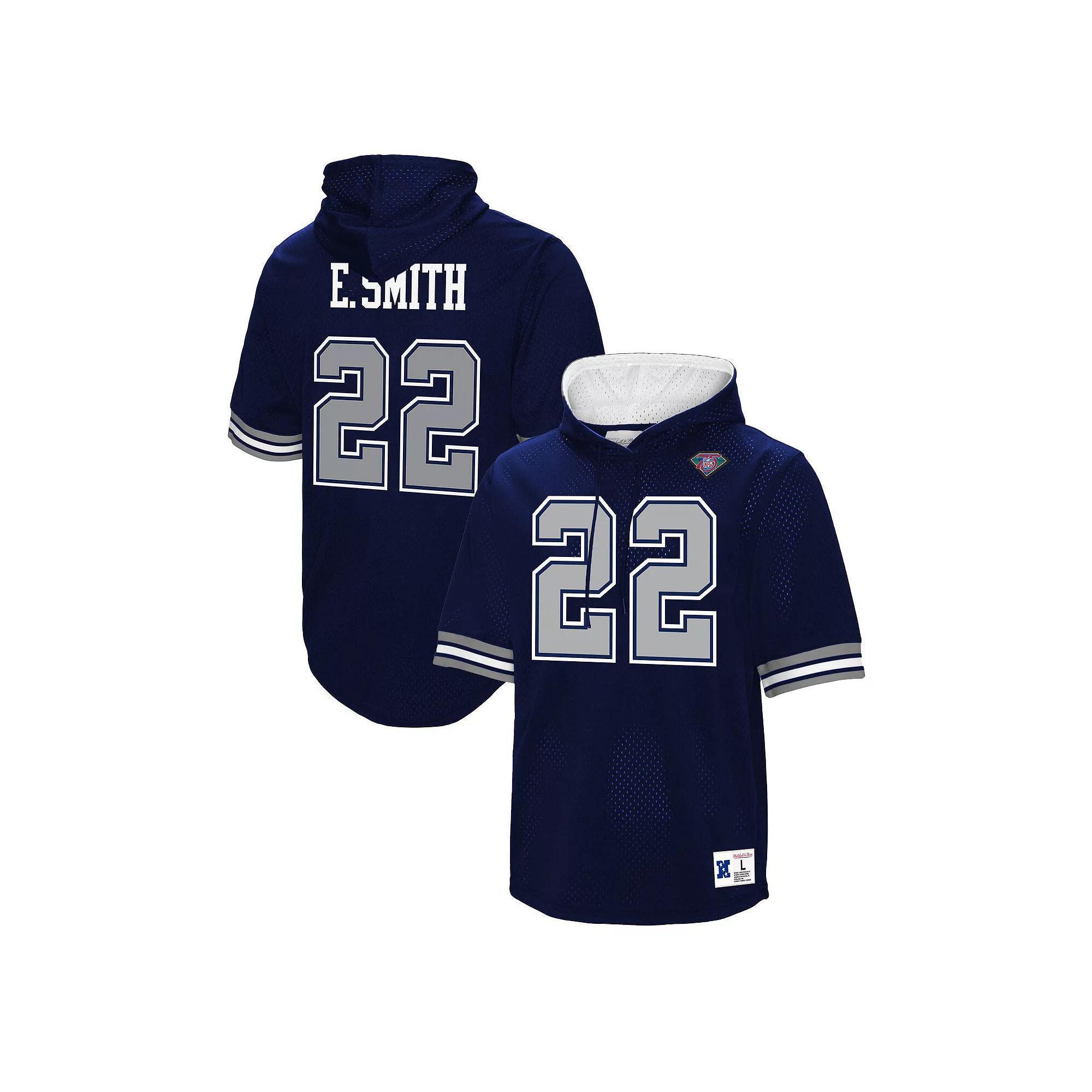 Men's Mitchell & Ness Emmitt Smith Navy Dallas Cowboys Retired Player Mesh Name & Number Hoodie T-Shirt, Size: Small, Blue Product Image