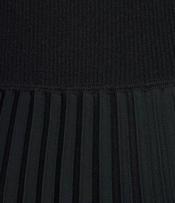 BOSS by HUGO BOSS Fadrid Mixed Media Knit And Woven Round Neck Short Sleeve Pleated Midi Dress Product Image