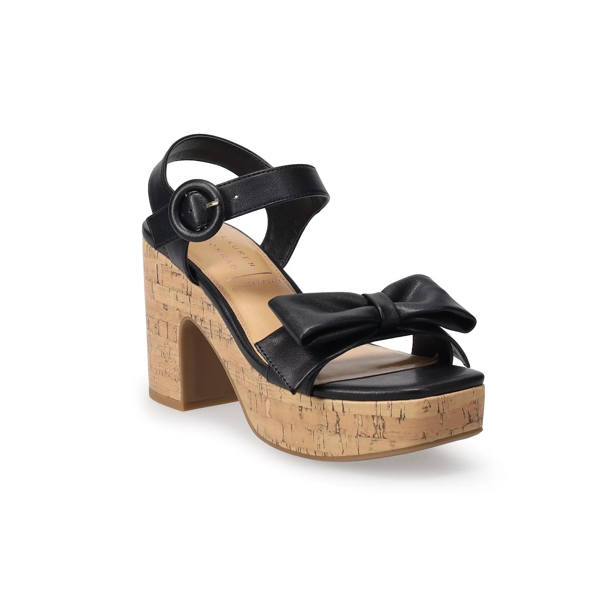 LC Lauren Conrad Aliana Bow Cork Heel Women's Sandals, Size: 5, Black Product Image