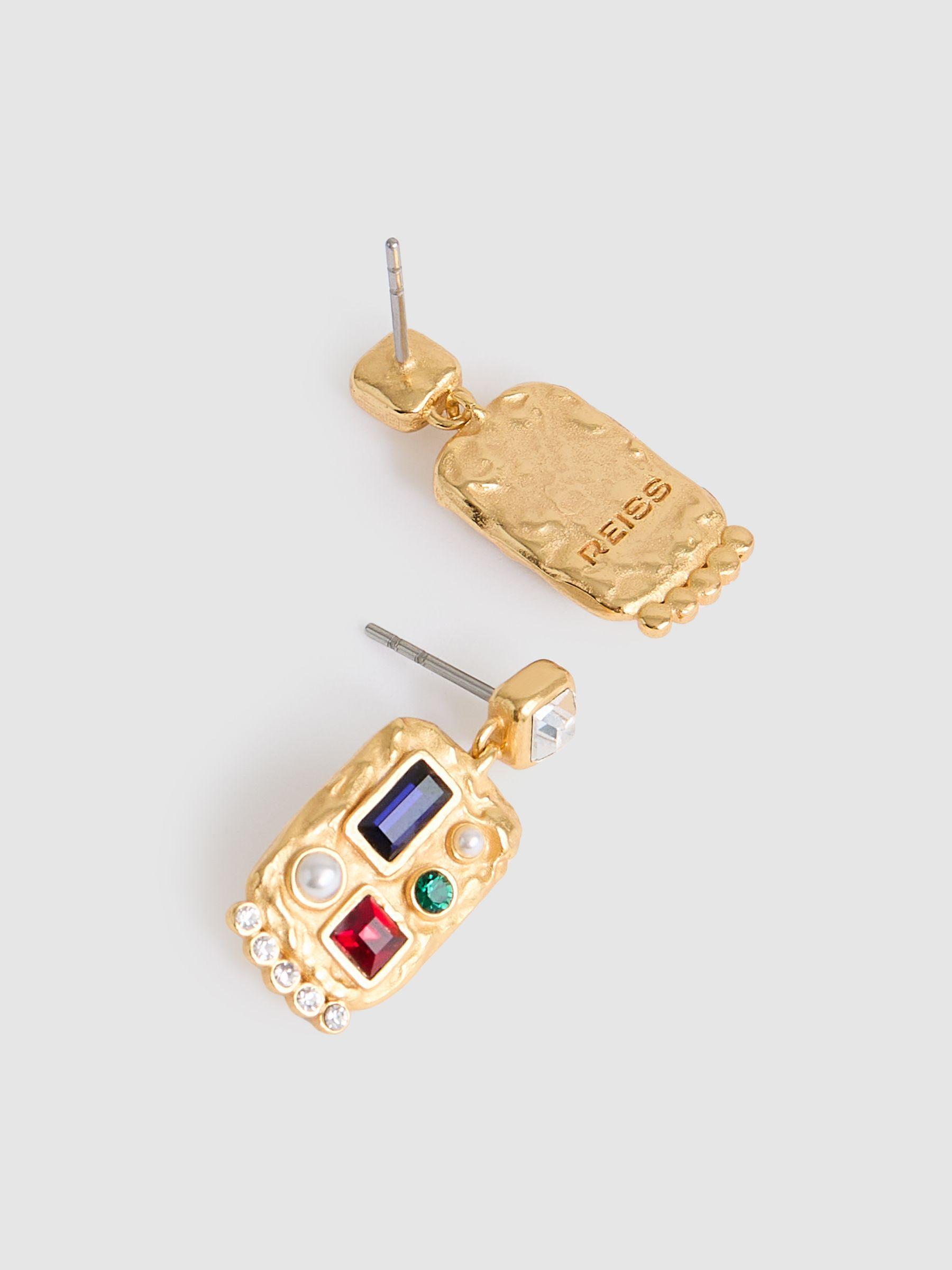 Crystal Rectangle Drop Earrings in Gold Tone Product Image