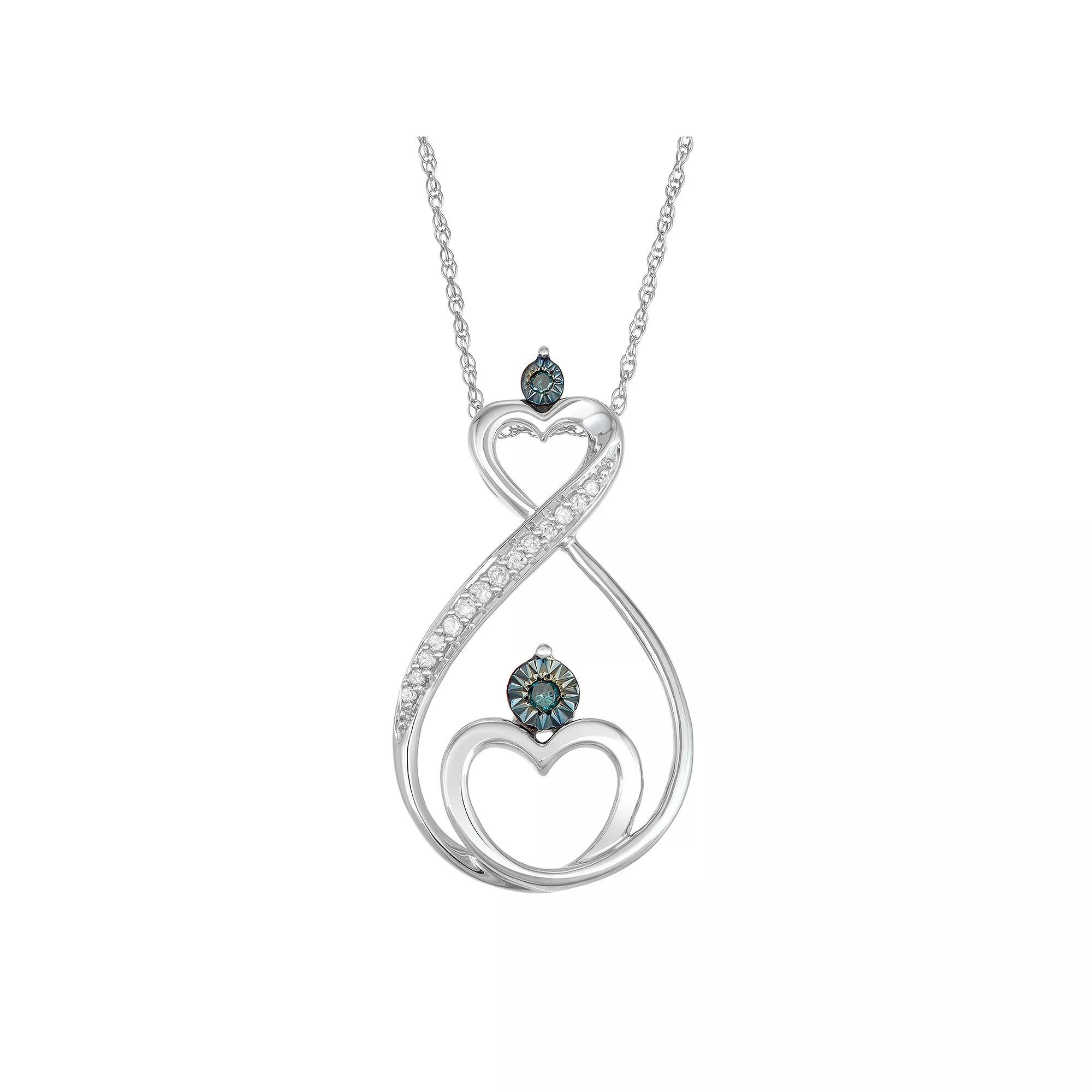 10k White Gold 1/10 Carat T.W. Blue & White Diamond Heart Infinity Motherly Love Pendant, Women's, Size: 18", 10k Whgold Product Image