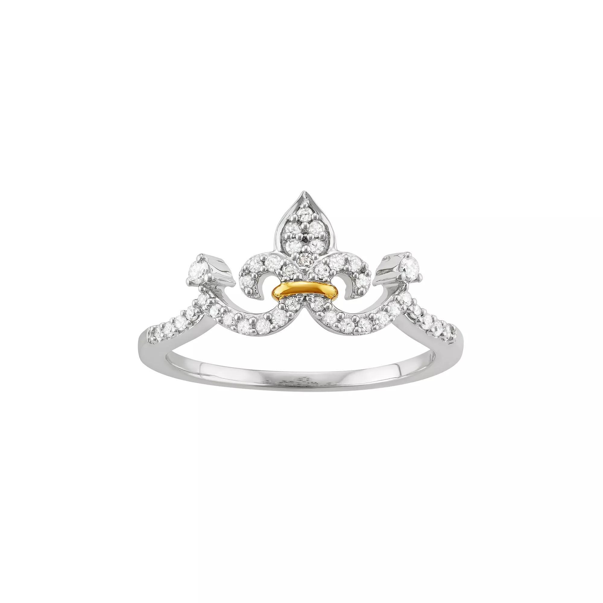 Two Tone Sterling Silver 1/5 Carat T.W. Diamond Crown Ring, Women's, Size: 7 Product Image