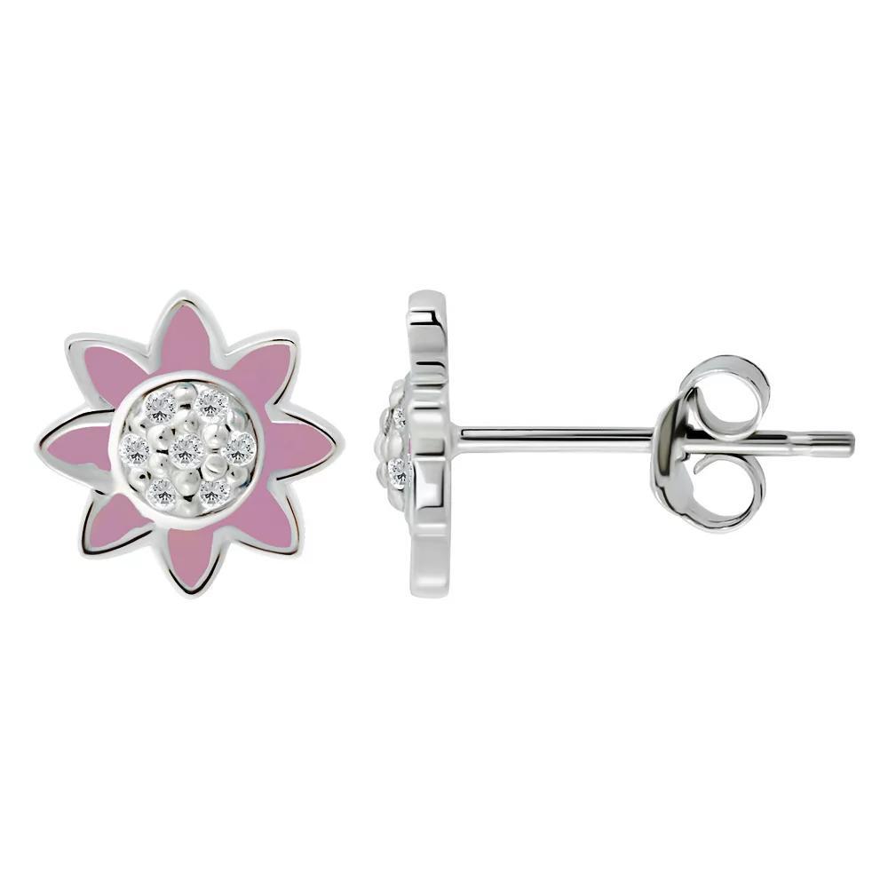 Aleure Precioso Sterling Silver Enamel & Cubic Zirconia Flower Stud Earrings, Women's, Pink Product Image