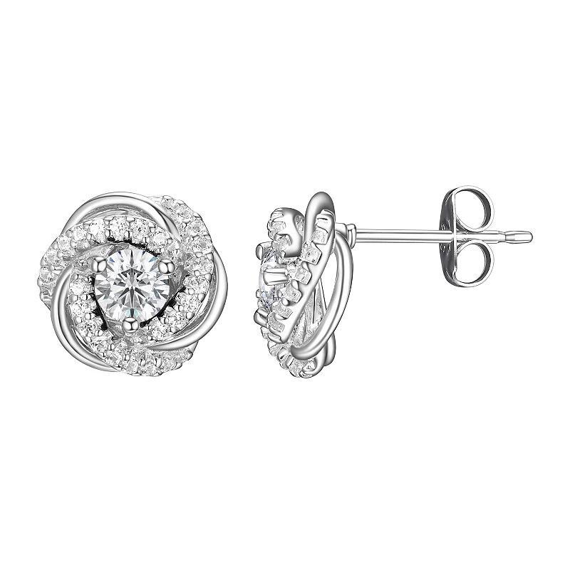 Tokens of Love Sterling Silver Lab-Created White Sapphire Birthstone Love Knot Stud Earrings, Women's Product Image