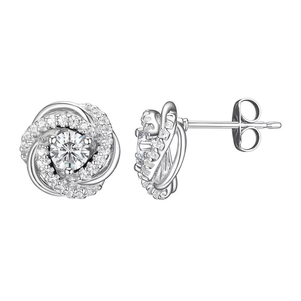 Tokens of Love Sterling Silver Lab-Created White Sapphire Birthstone Love Knot Stud Earrings, Women's Product Image