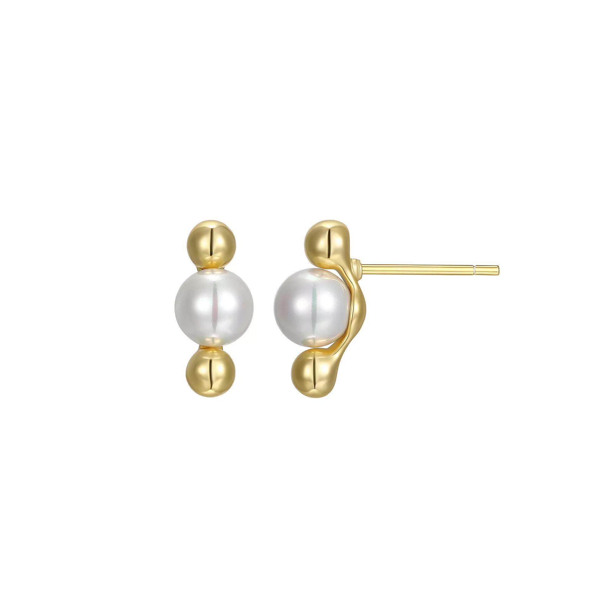 Sarafina Simulated Pearl & Ball Earrings, Women's, Gold Tone White Product Image