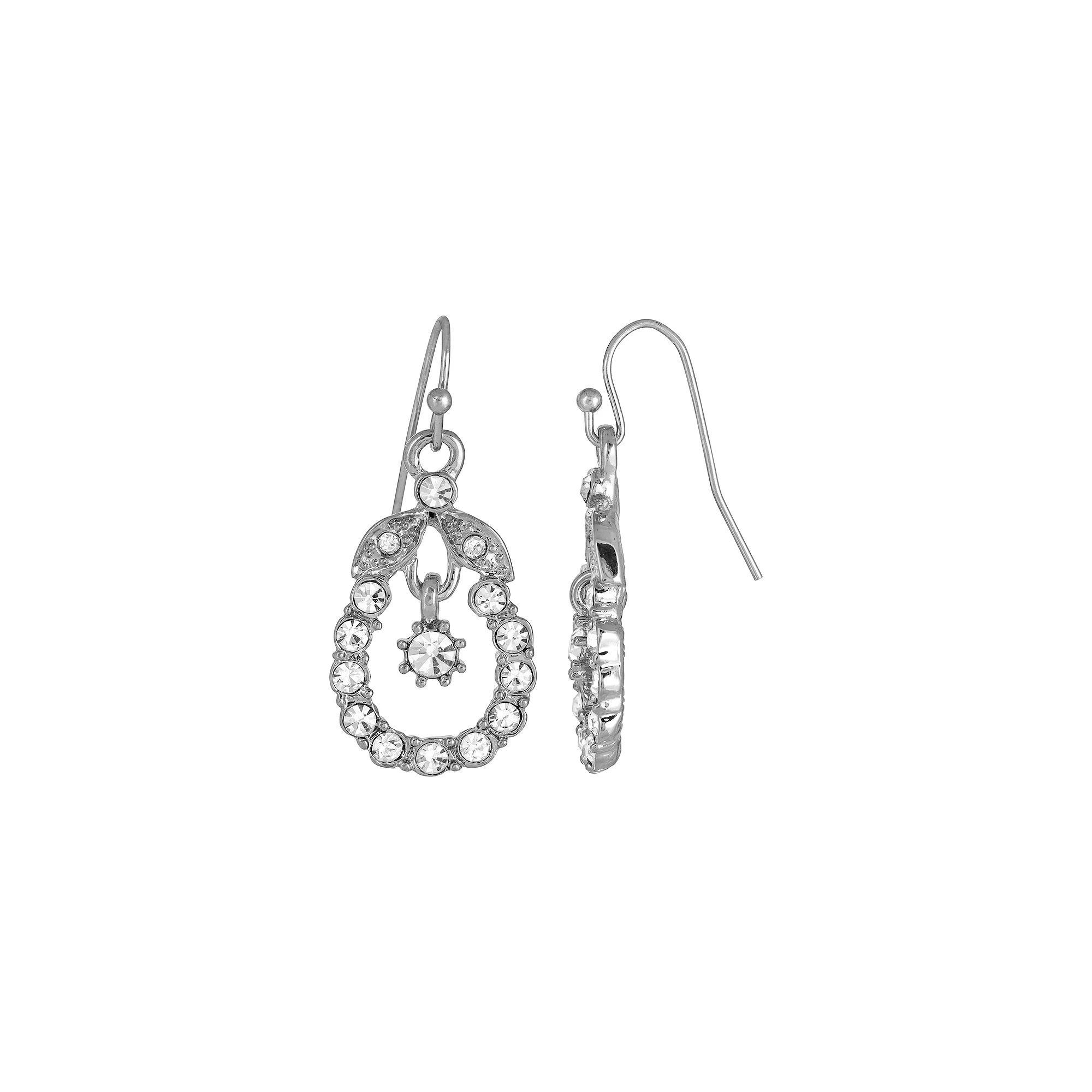 1928 Silver Tone Crystal Caged Drop Earrings, Womens, White Product Image