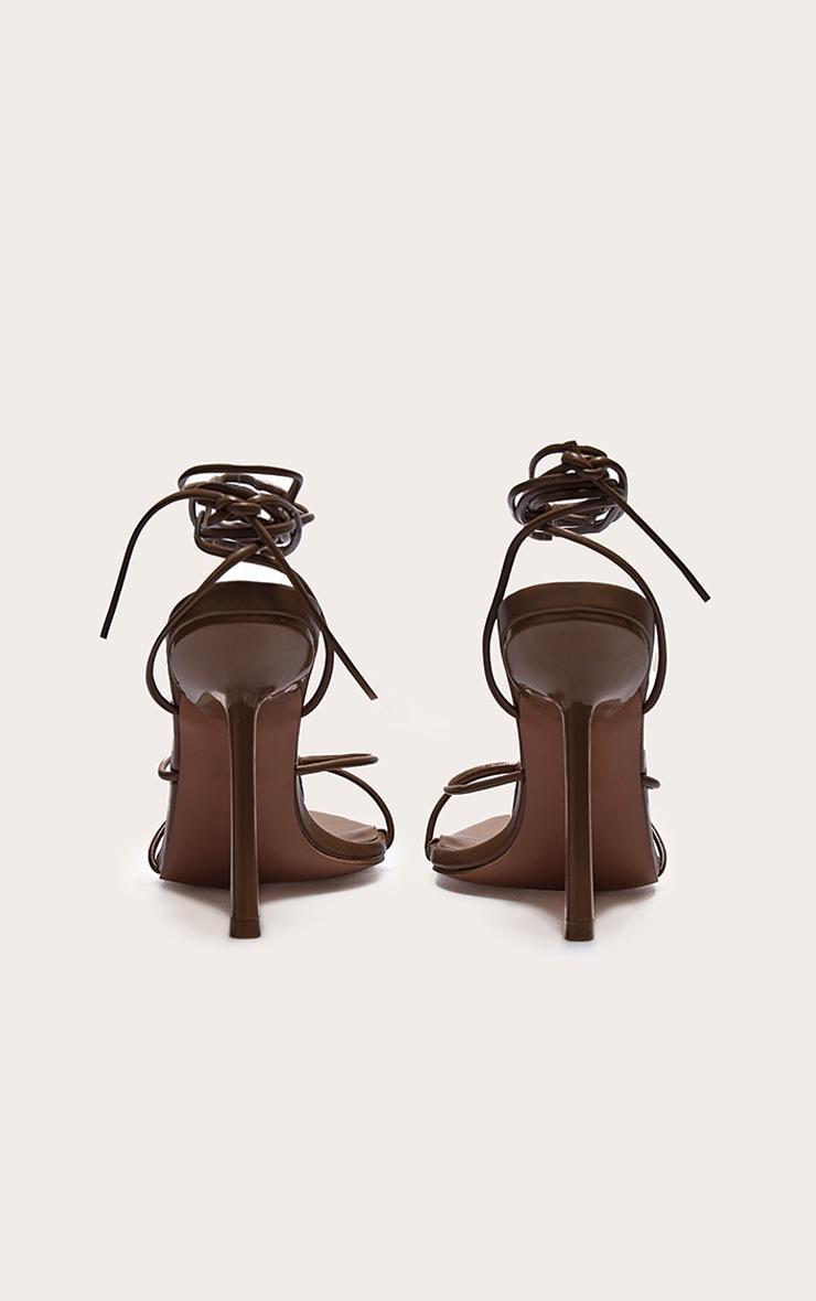 PLT Label Dark Chocolate Strappy Tie Thong Heels Product Image