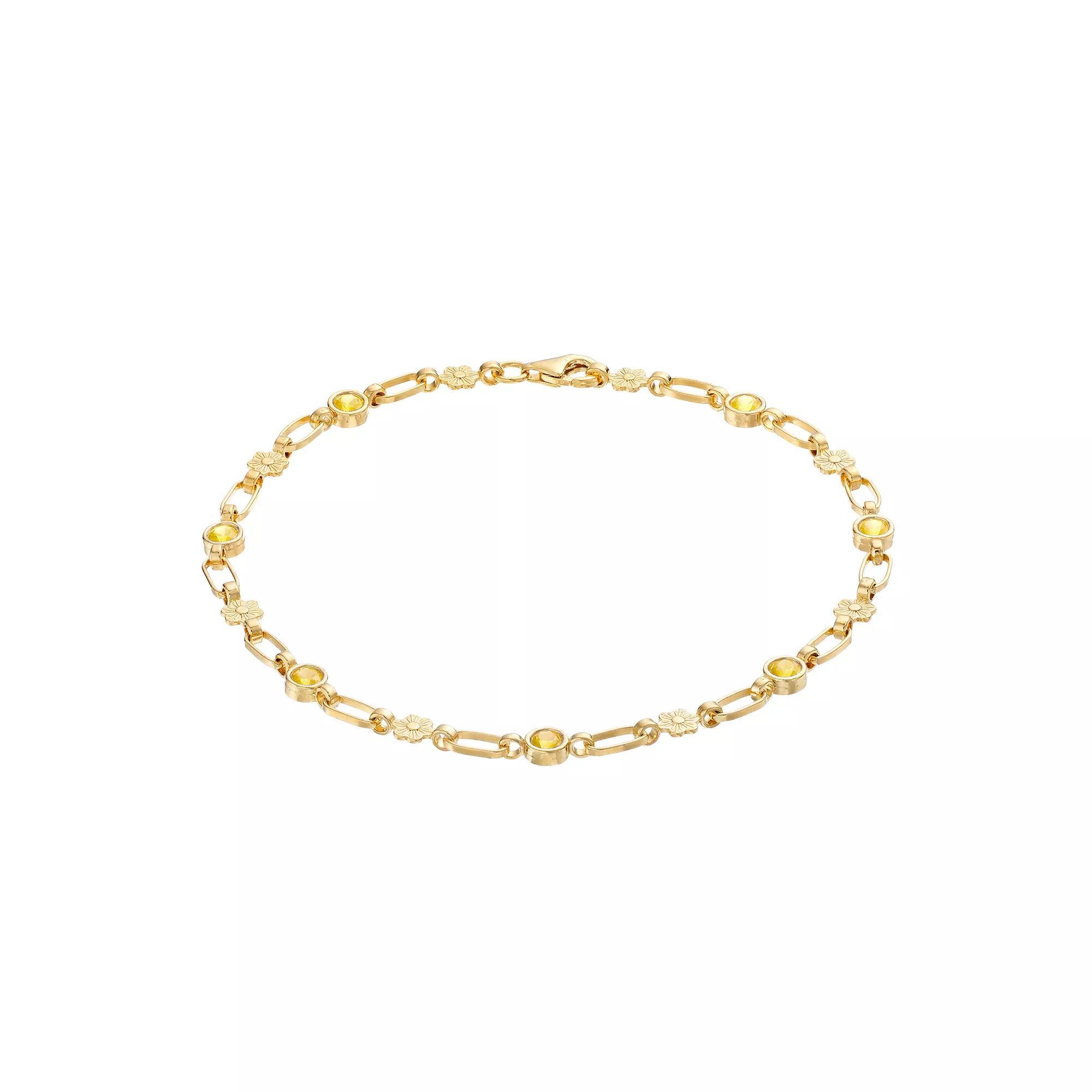 Kristen Kesho Sterling Silver Lab-Created Yellow Sapphire Flower Link Bracelet, Women's, Size: 7.5", Gold Tone Product Image