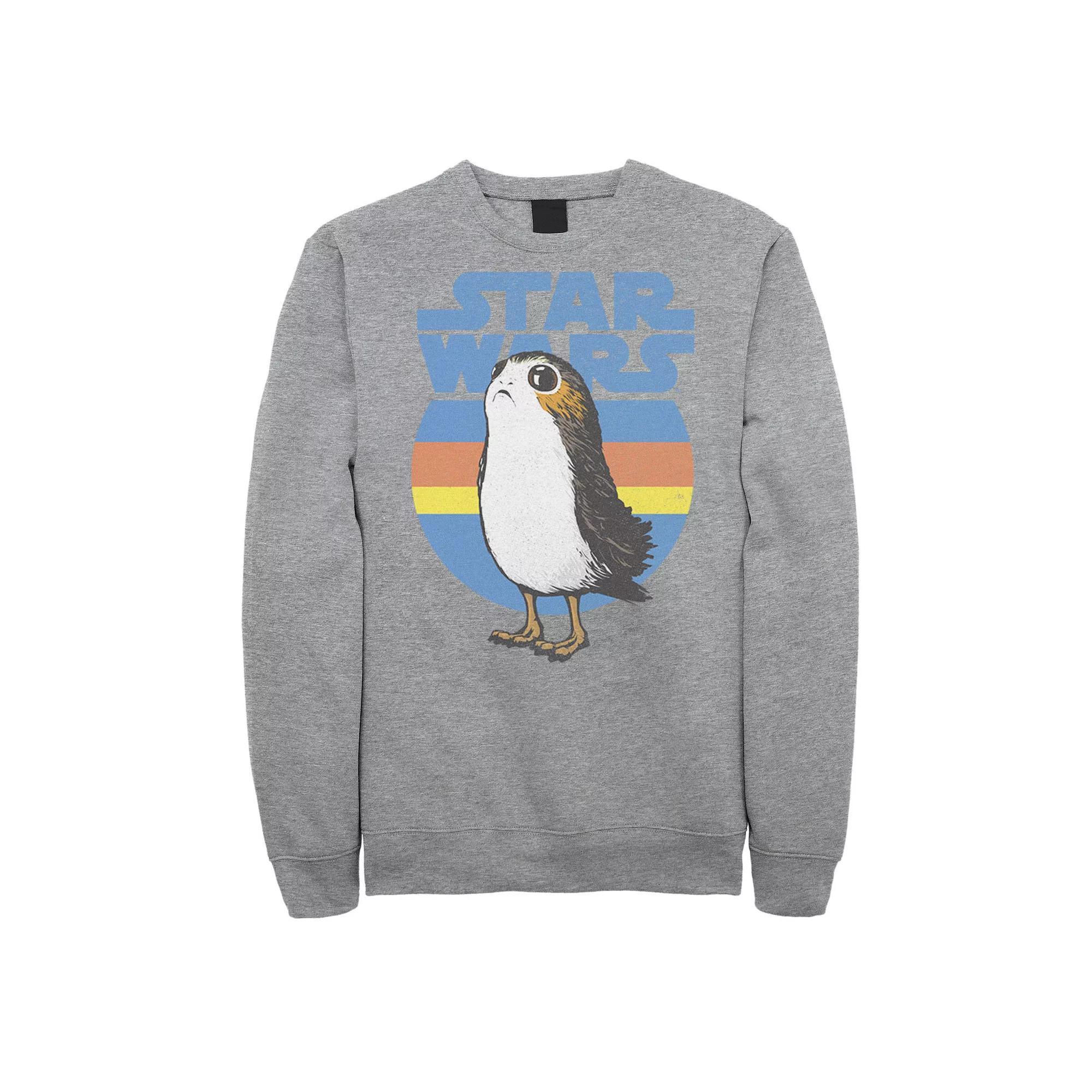 Mens Star Wars Last Jedi Porg Retro Stripes Logo Sweatshirt Athletic Grey Product Image