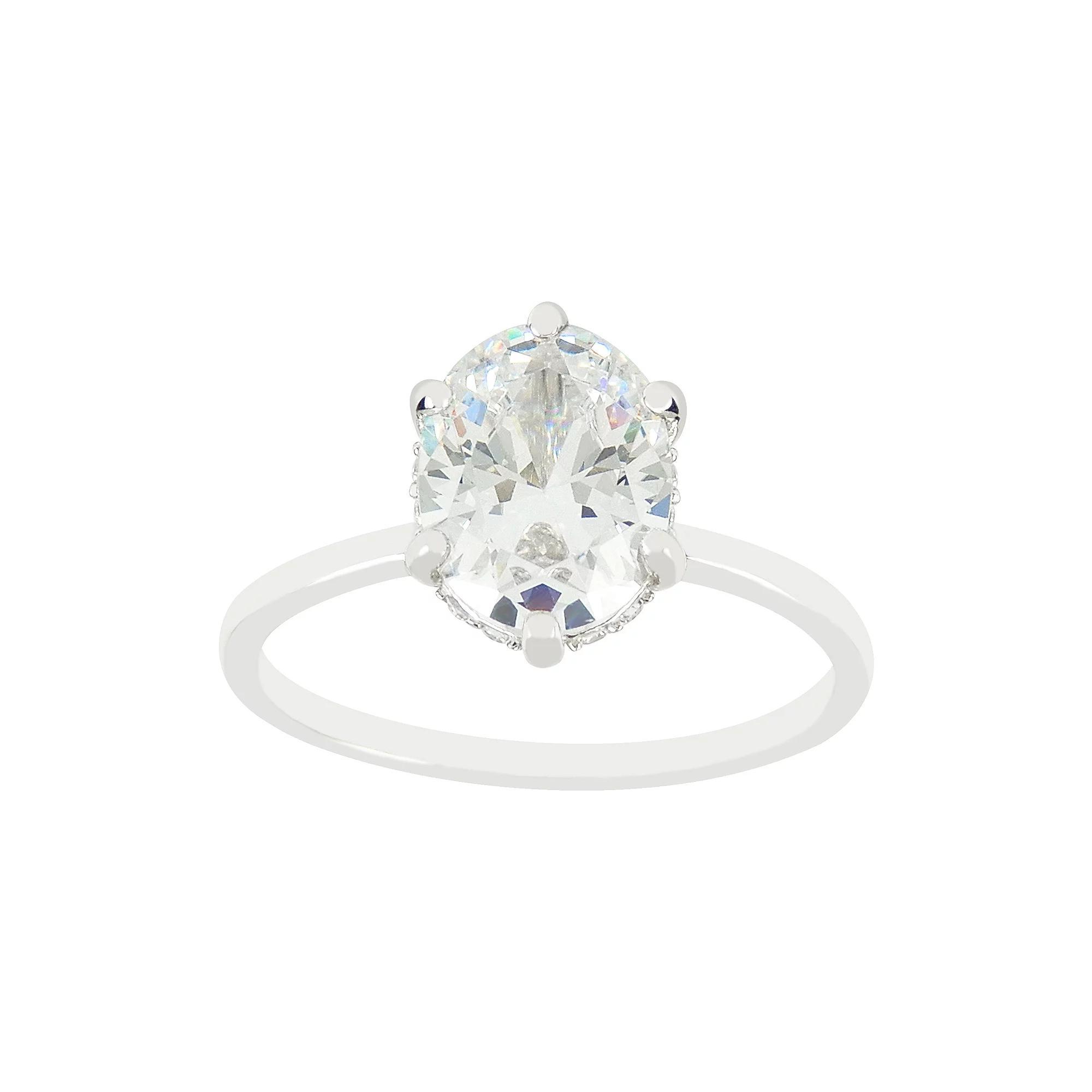 SIRI USA by TJM Sterling Silver Cubic Zirconia 9 mm x 7 mm Oval Solitaire Ring, Women's Product Image