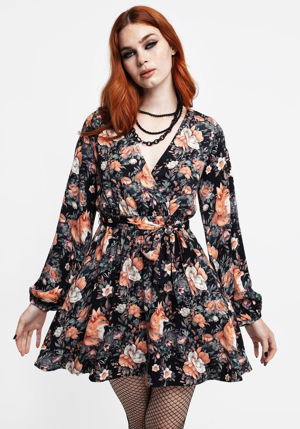 Reynard Fox Floral Mini Wrap Dress Product Image