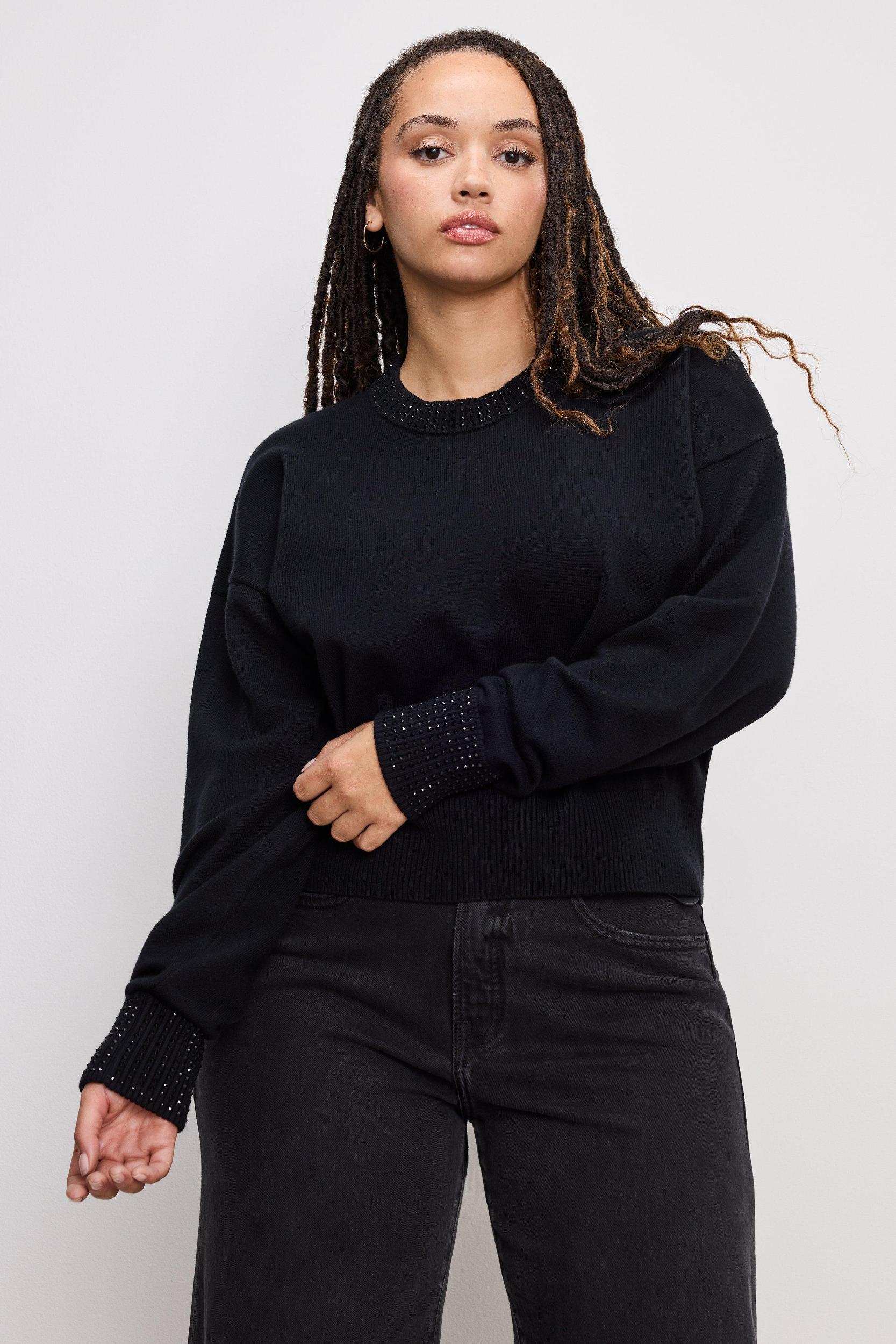 CRYSTAL CREWNECK SWEATER | BLACK001 Product Image