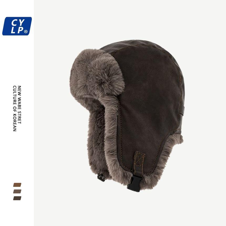 Faux Fur Faux Leather Trapper Hat Product Image