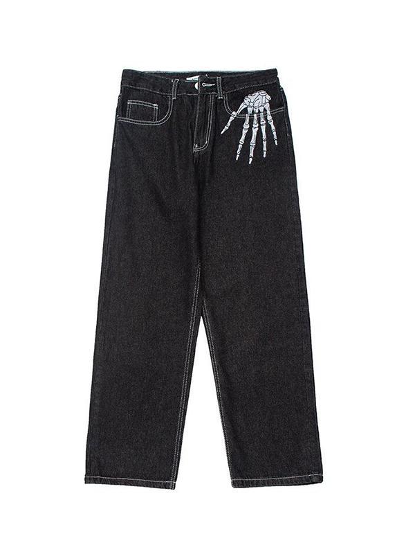 Men's Skull Print Loose Jeans Product Image