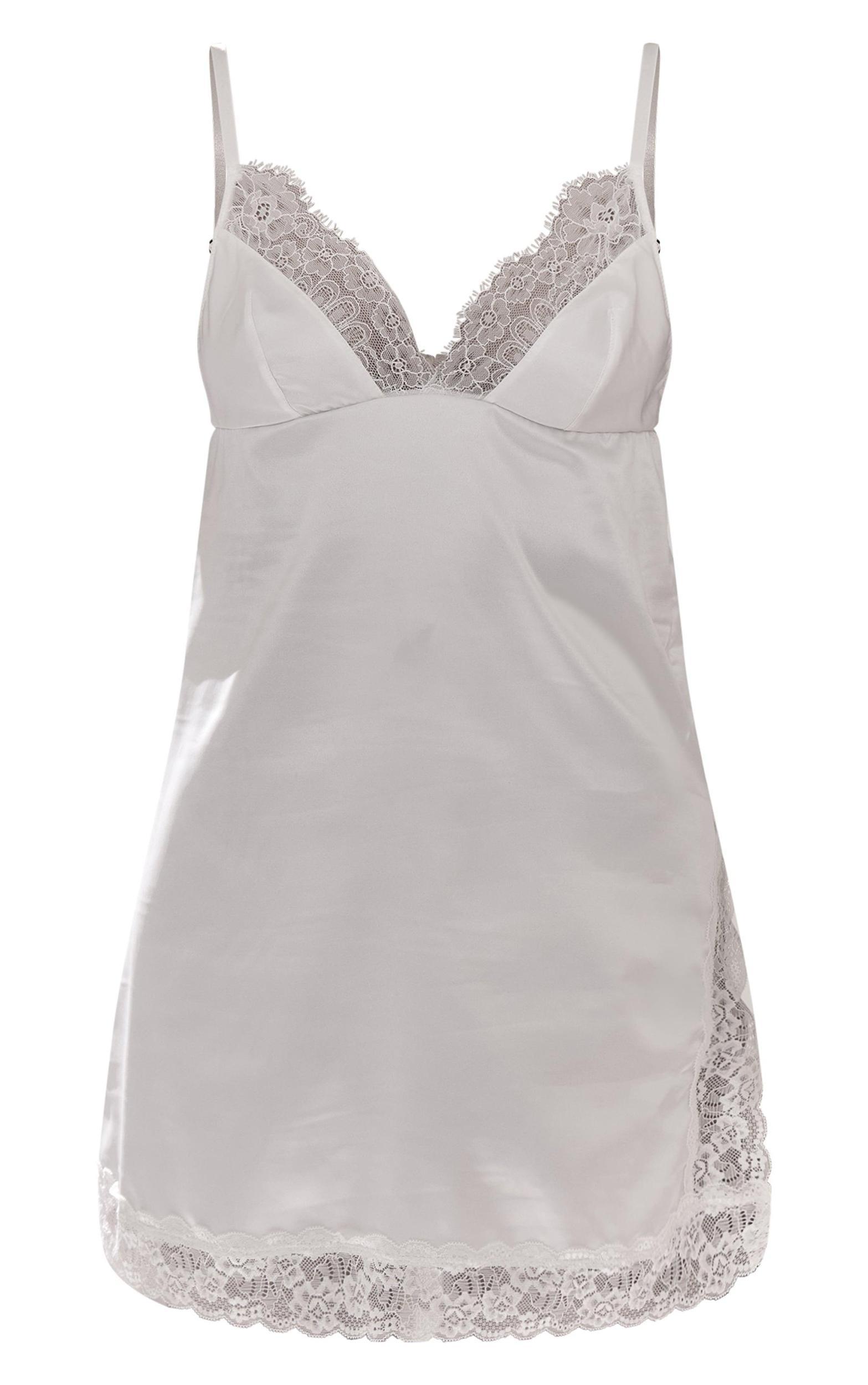 White Satin Lace Split Detail Slip Dress Product Image