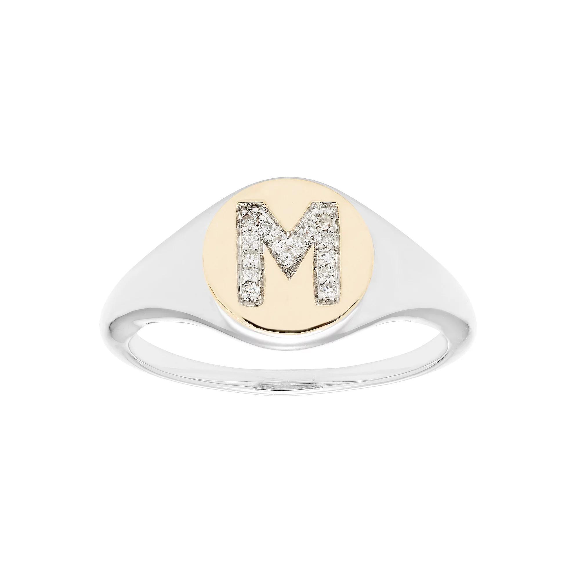 Its Personal 14k Gold Over Sterling Silver Diamond Accent Initial Signet Ring, Womens Two Tone D Product Image