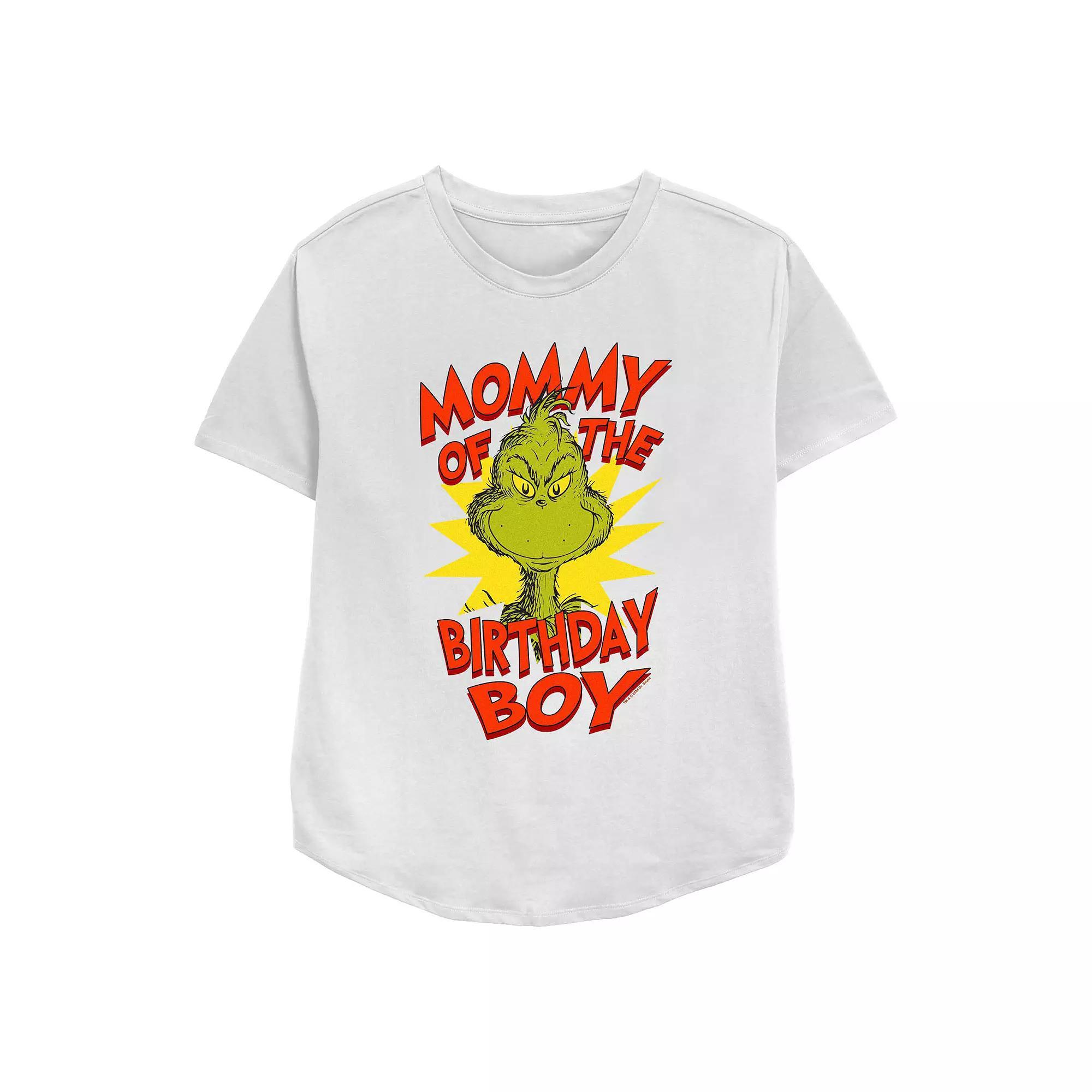 Women's Dr. Seuss Grinch Mommy Of The Birthday Boy Relaxed Fit Graphic Tee, Size: Medium, White Product Image