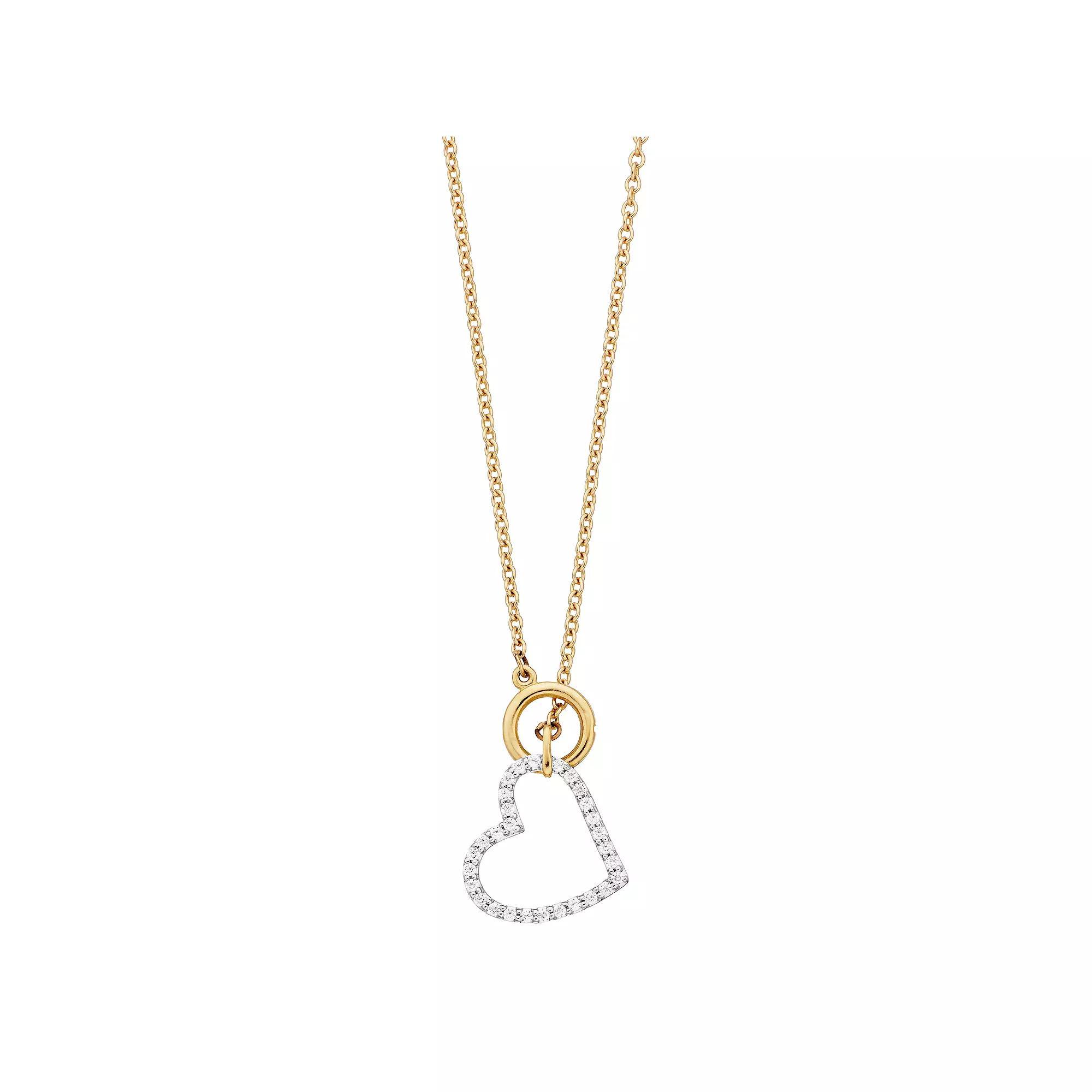 10k Gold 1/10 Carat T.W. Diamond Heart Dangle Necklace, Women's, Size: 17" Product Image