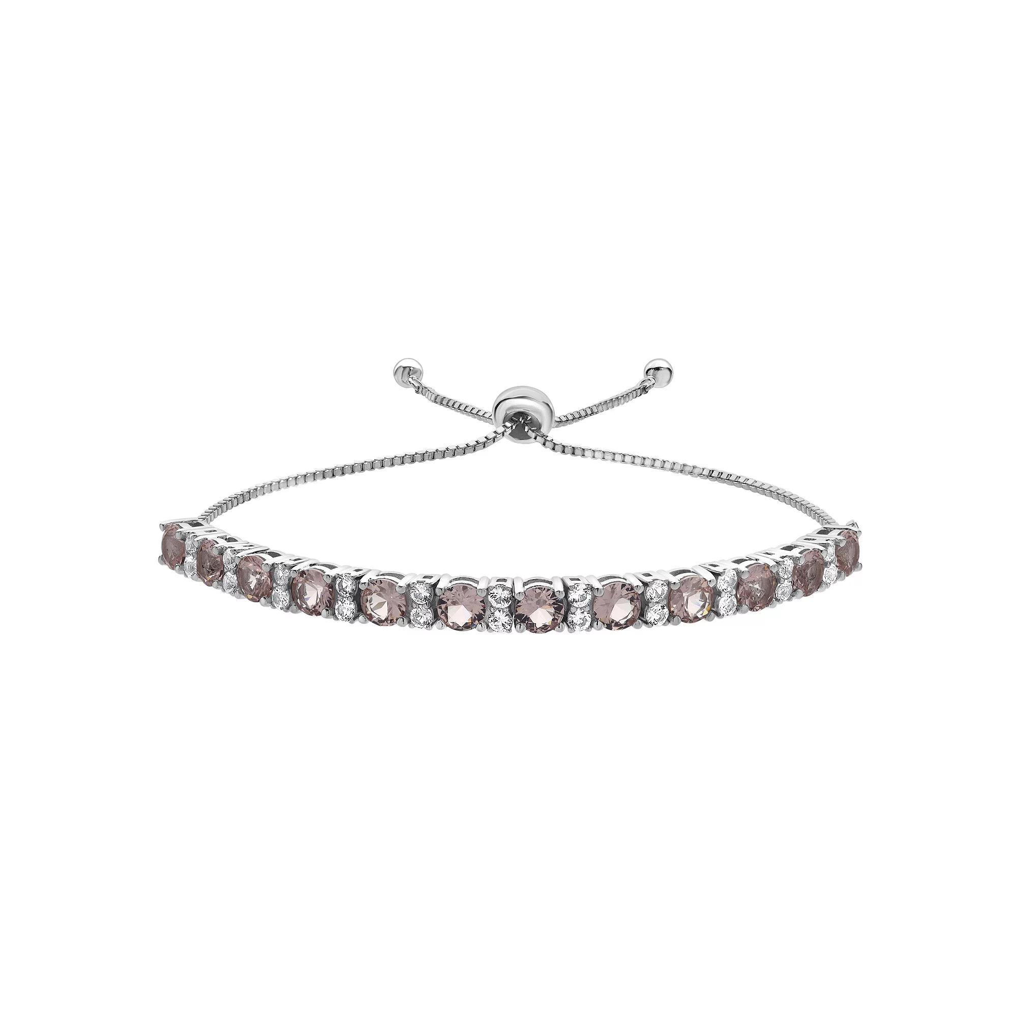 Gemstone Brilliance Sterling Silver Gemstone & Lab-Created White Sapphire Adjustable Bracelet, Women's, Size: 5-9" ADJ, Simulated Morganite Product Image