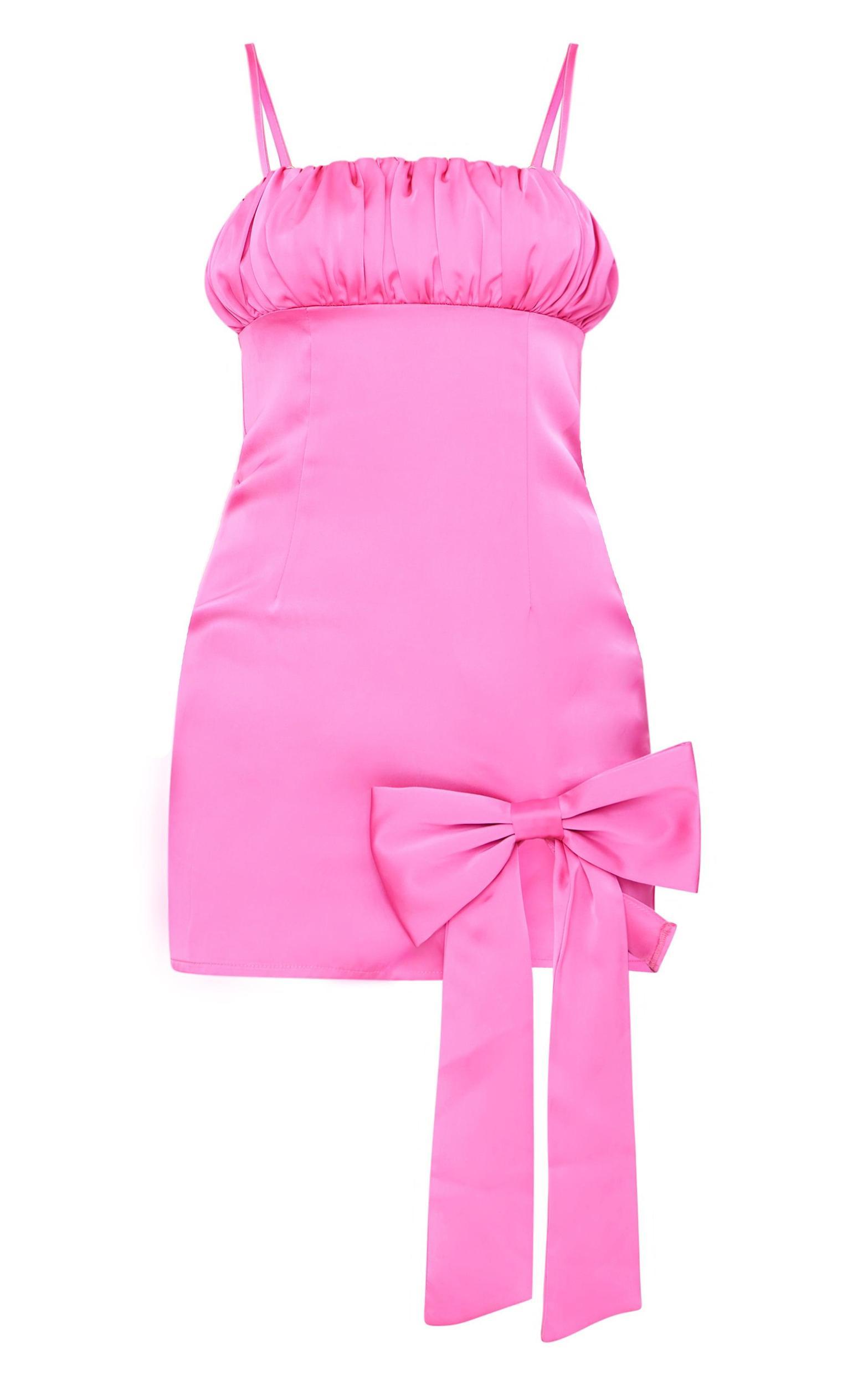 Pink Satin Bow Detail Mini Dress Product Image