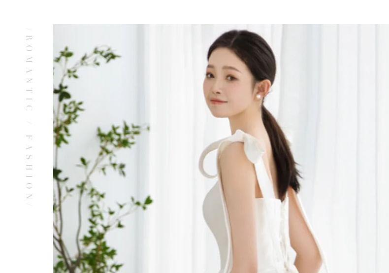 Tie Shoulder Plain Maxi A-Line Wedding Dress Product Image