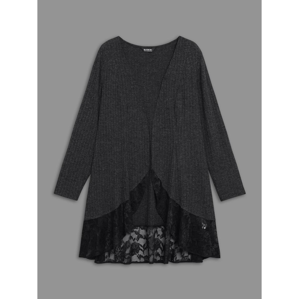 Plus Size Lace Scalloped Open Front Cardigan Women Black Texture Loose Everyday Jackets BloomChic 28/5X Product Image