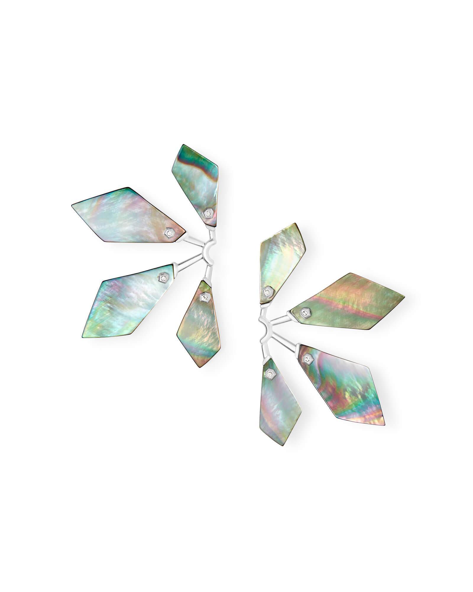 Malika Bright Silver Statement Earrings in Black Mother-of-Pearl Product Image